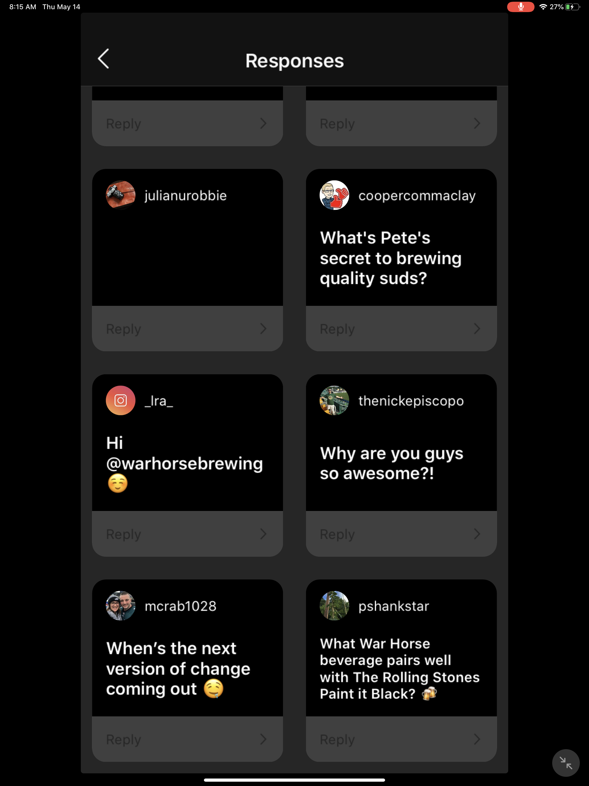 Polls and interactive questionnaires used to create community and gather useful info from followers.  