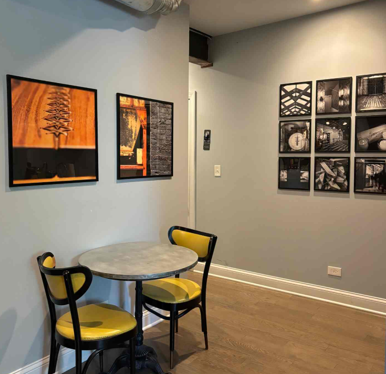image of a small table and chairs at the hideout apartment inside the joinery wedding venue