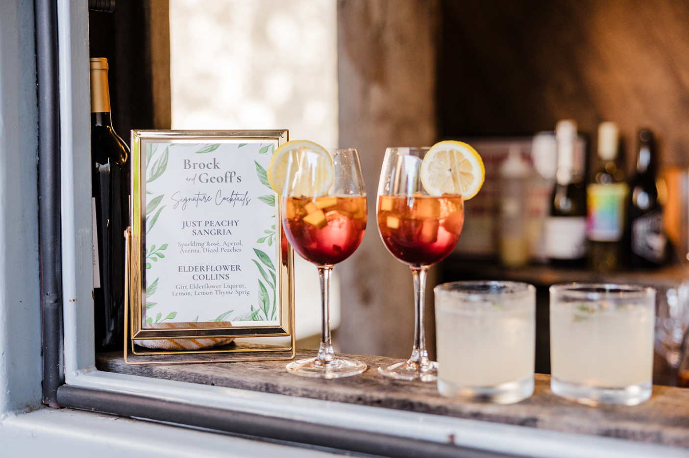 image of cocktails sitting at the bar at the joinery wedding venue