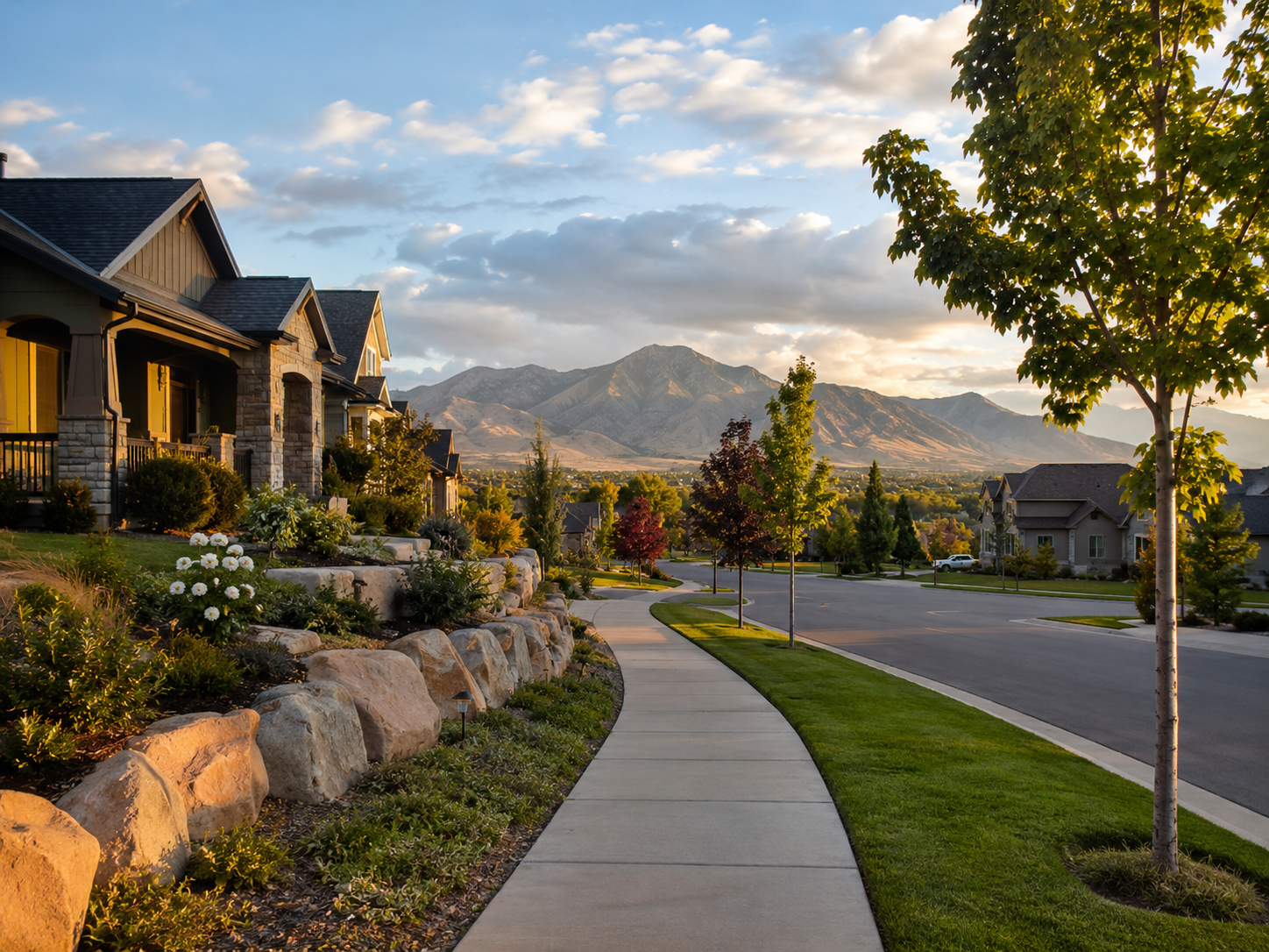 Established Draper Utah residential neighborhood with mountain views