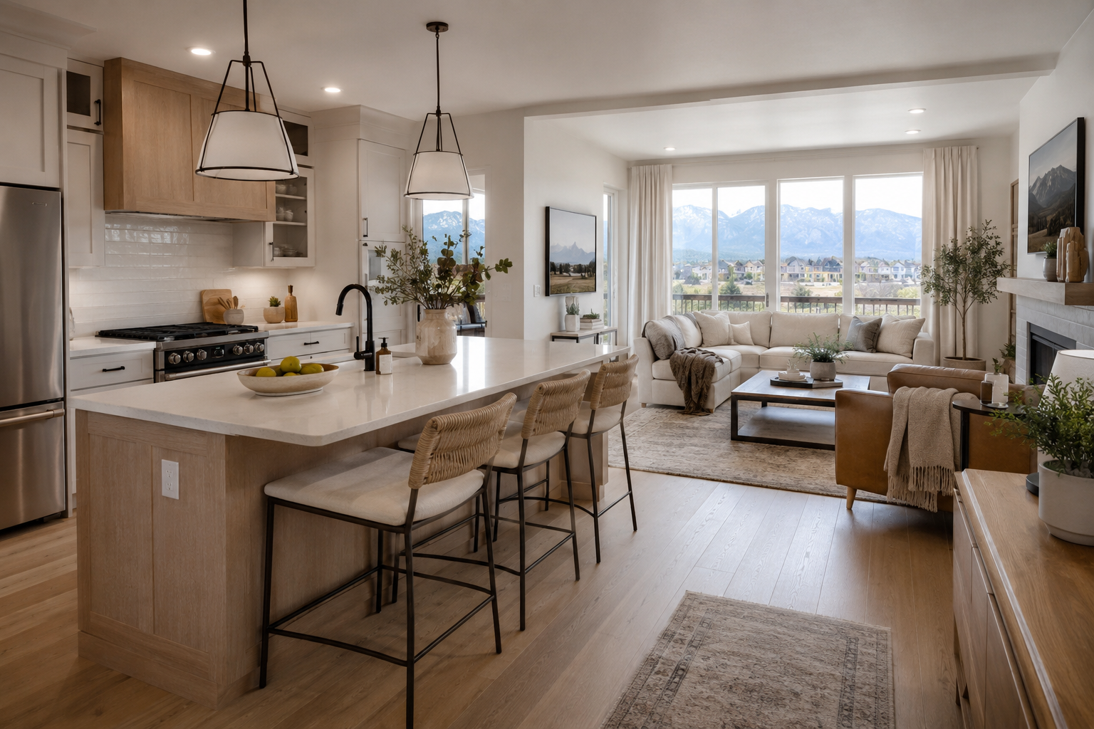 Move-up home interior in South Jordan and Daybreak Utah with open family living space.