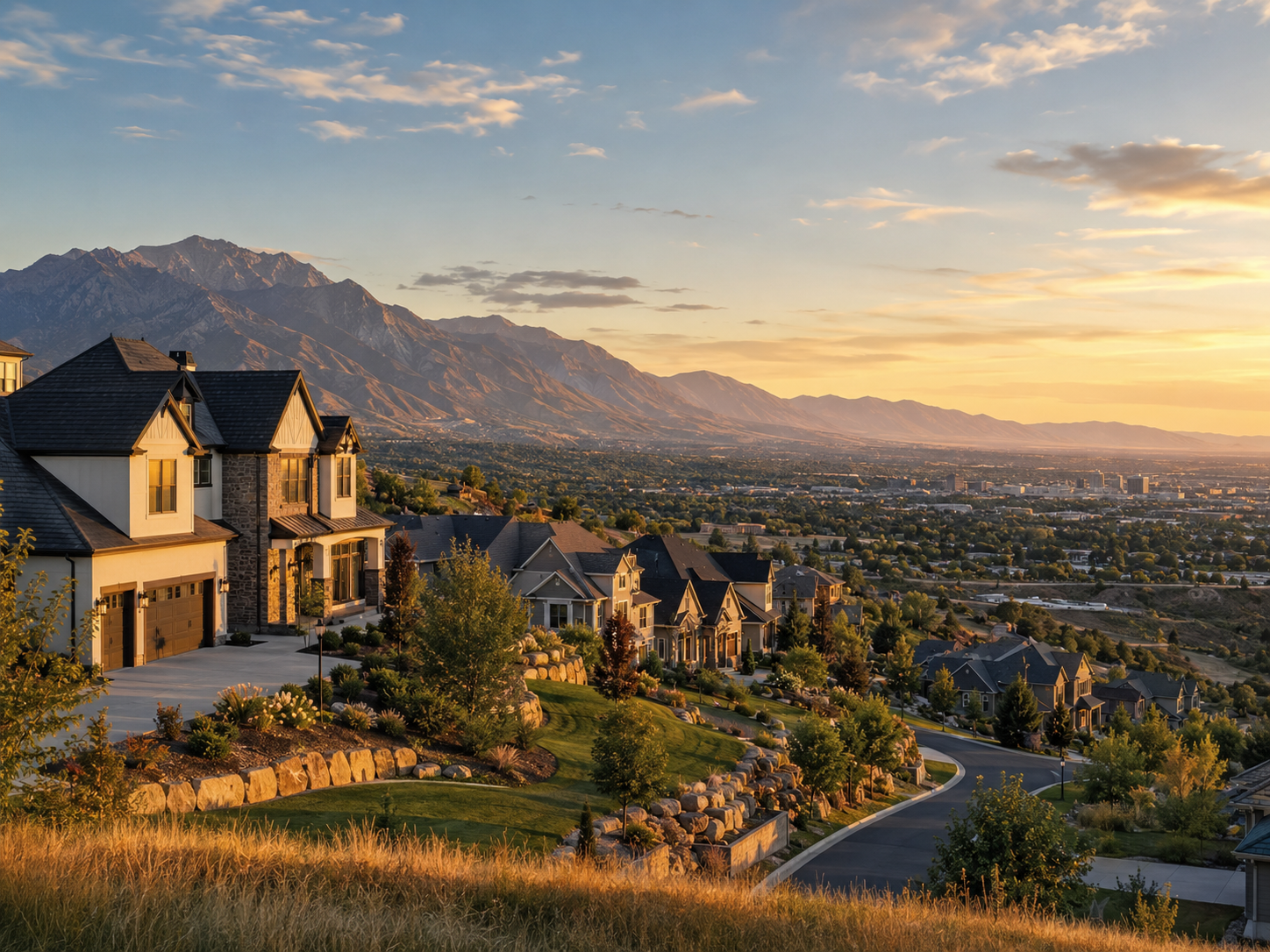 Draper Utah hillside neighborhood with mountain and valley views