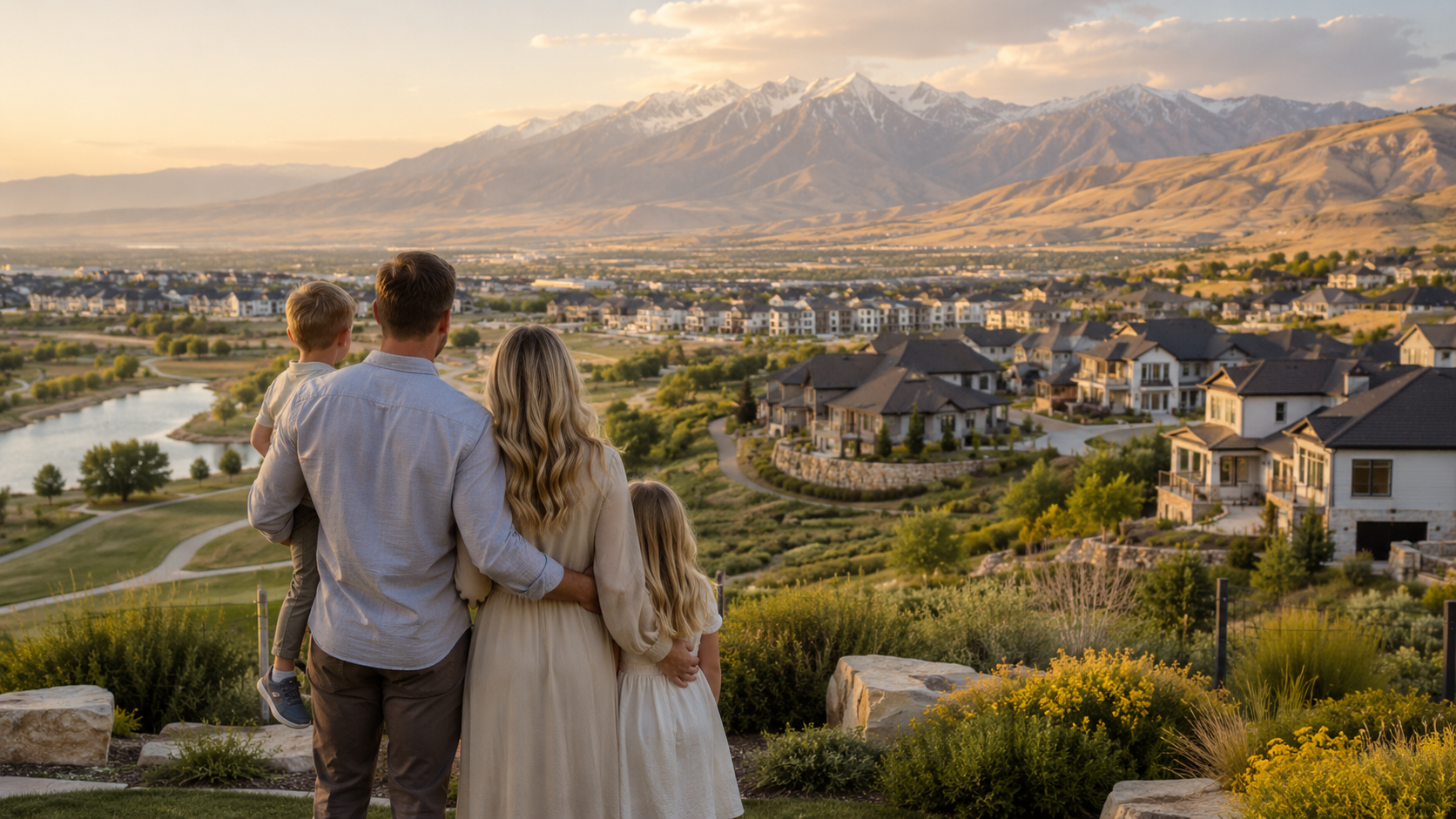 Family comparing South Jordan Daybreak Lehi and Draper Utah lifestyle options.