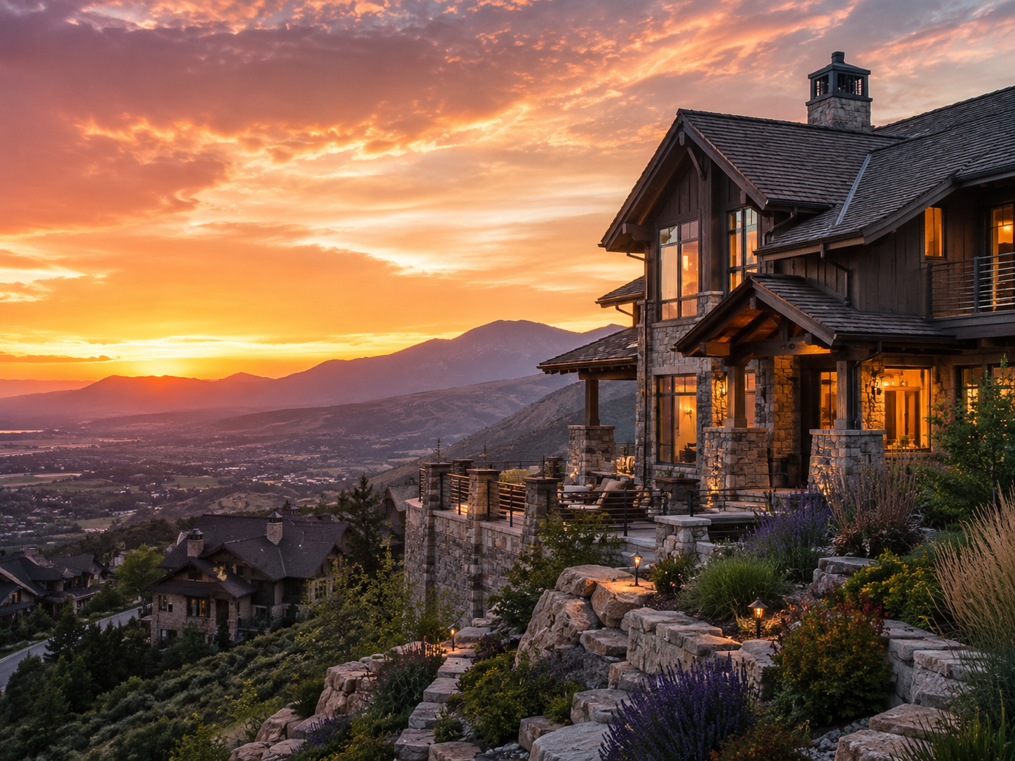 Suncrest Draper Utah sunset home with mountain and valley views