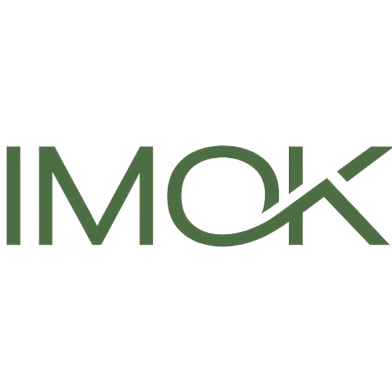 IMOK logo in green with a stylized swoosh through the text.