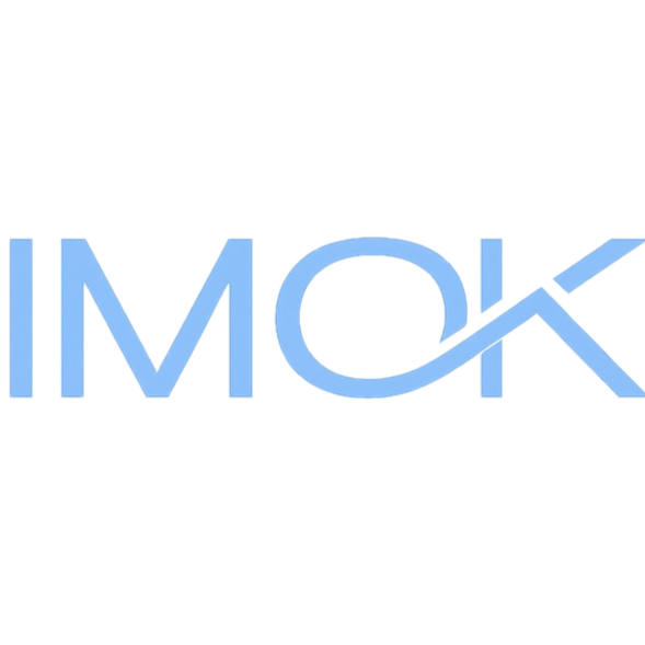 IMAX logo in blue with stylized letter I and curved line crossing through the other letters on a black background.
