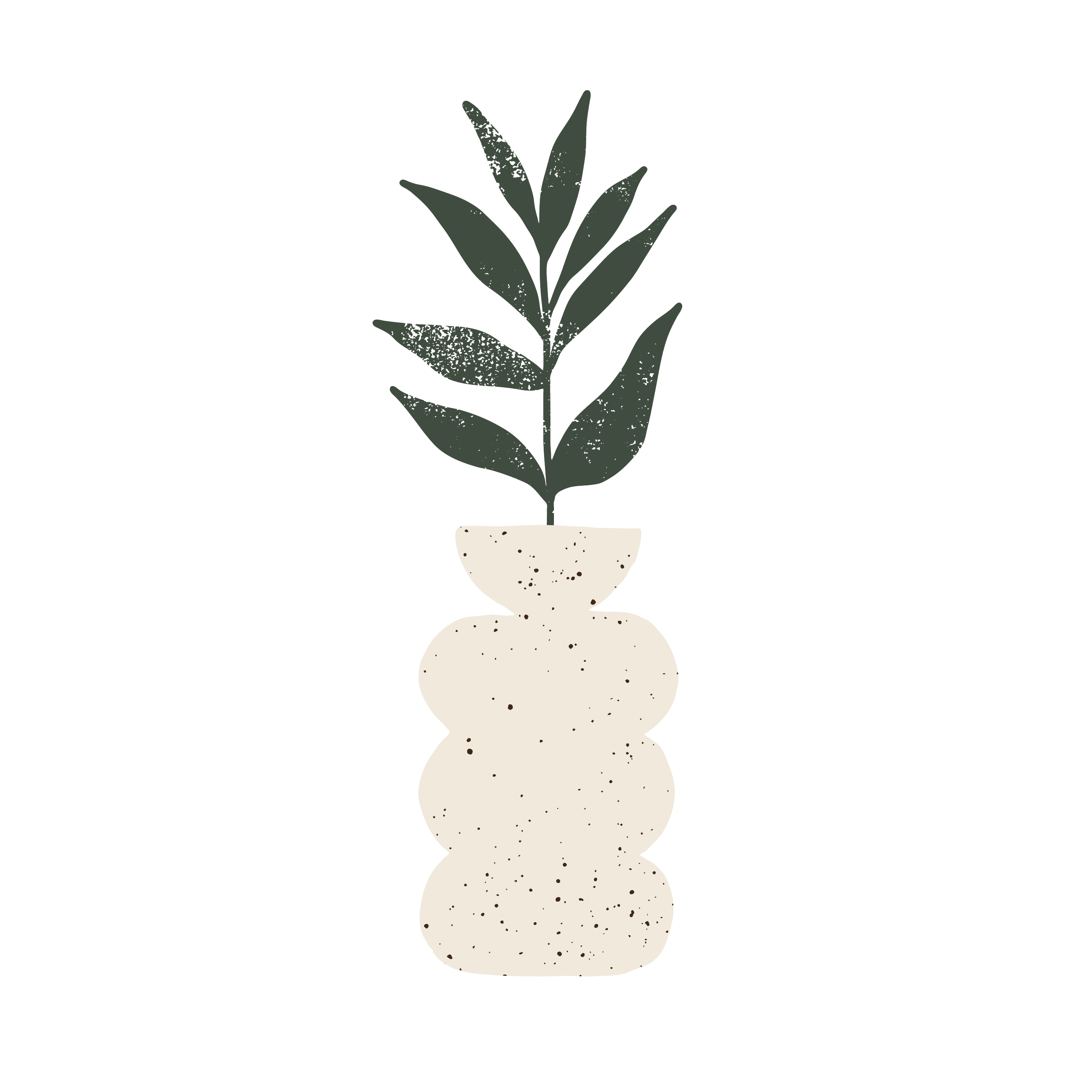 A digital illustration of a plant with elongated green leaves in a simple white pot.