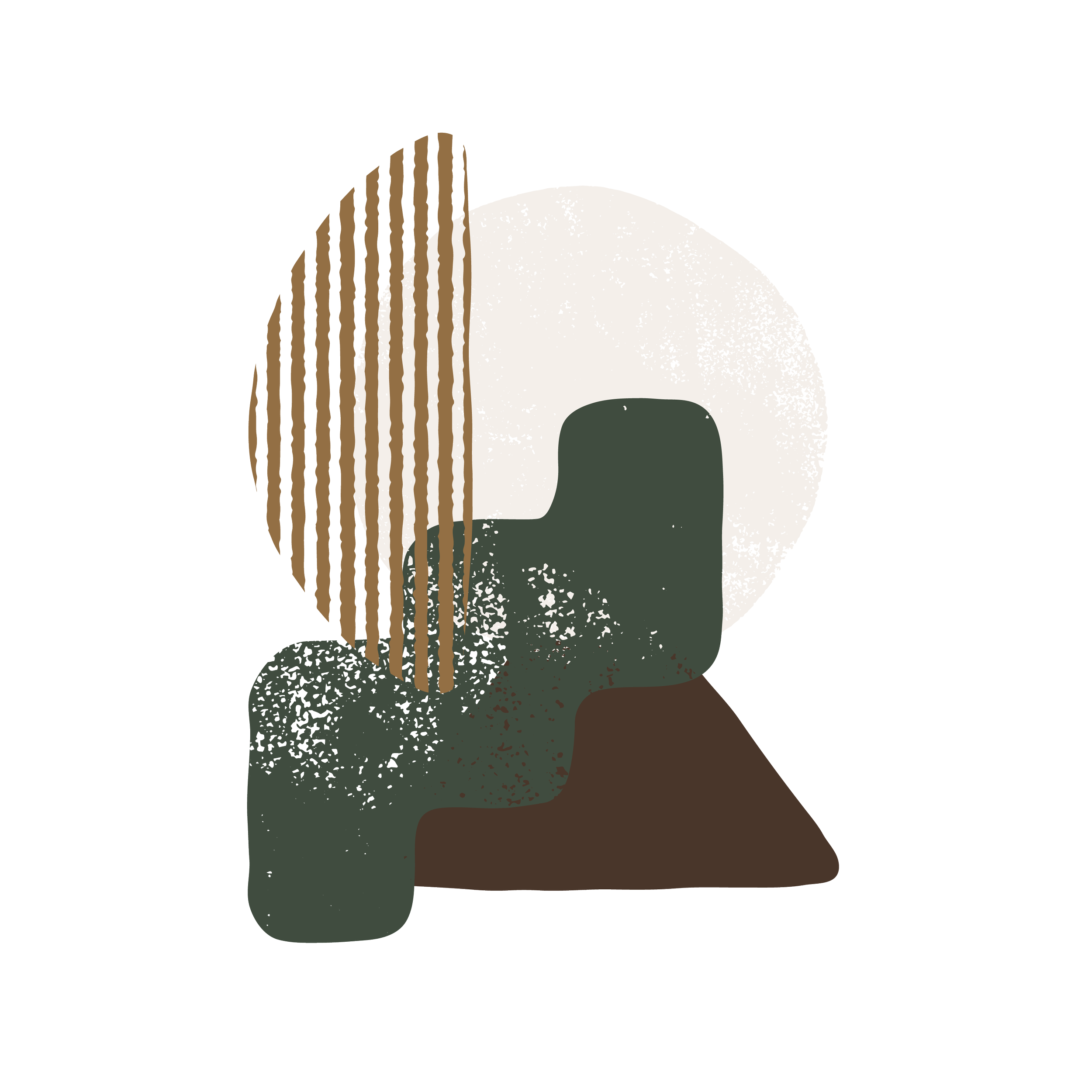 Abstract modern art design with earthy tones, vertical lines, and textured shapes.
