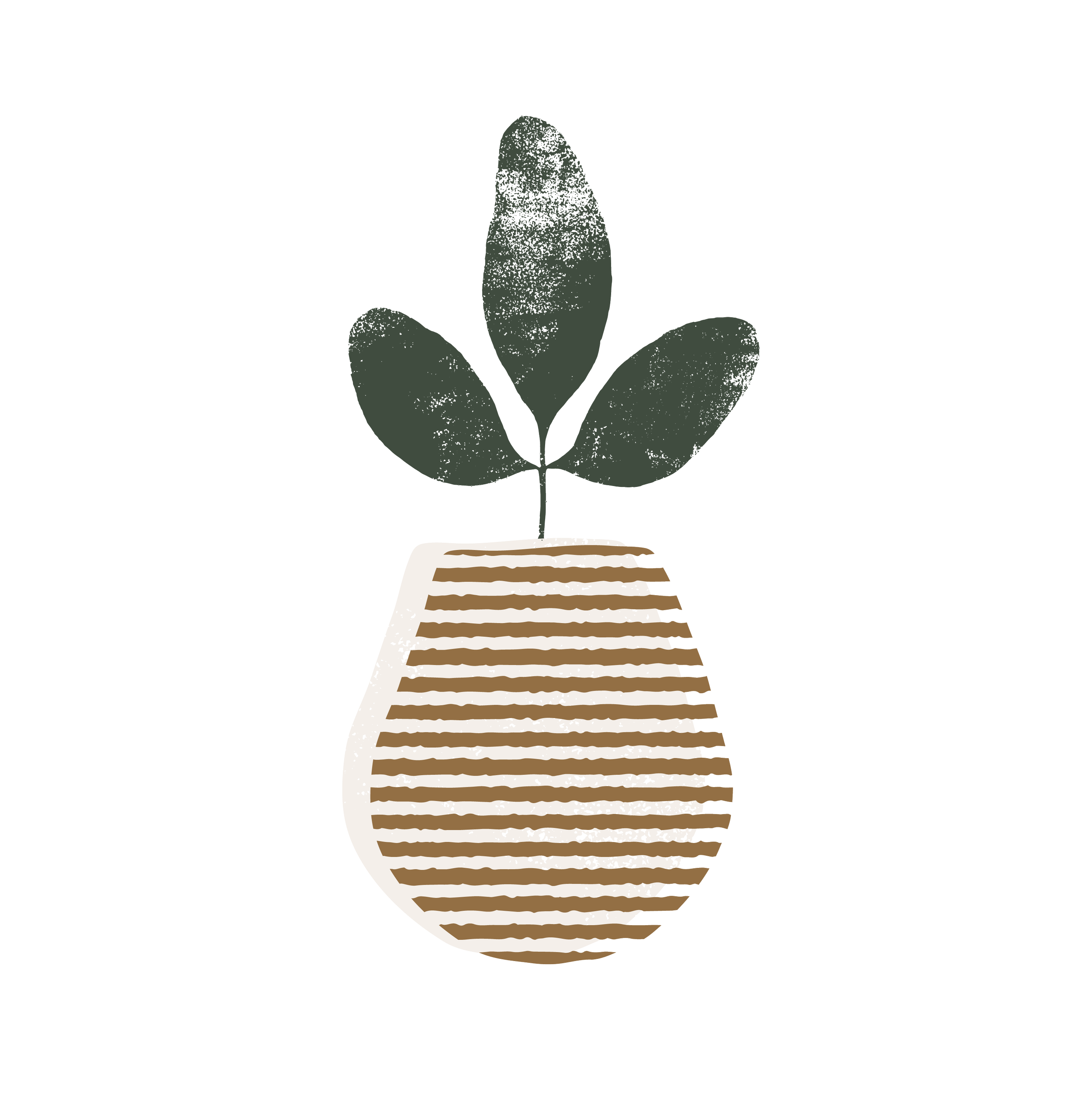 A digital illustration of a small potted plant with three leaves.