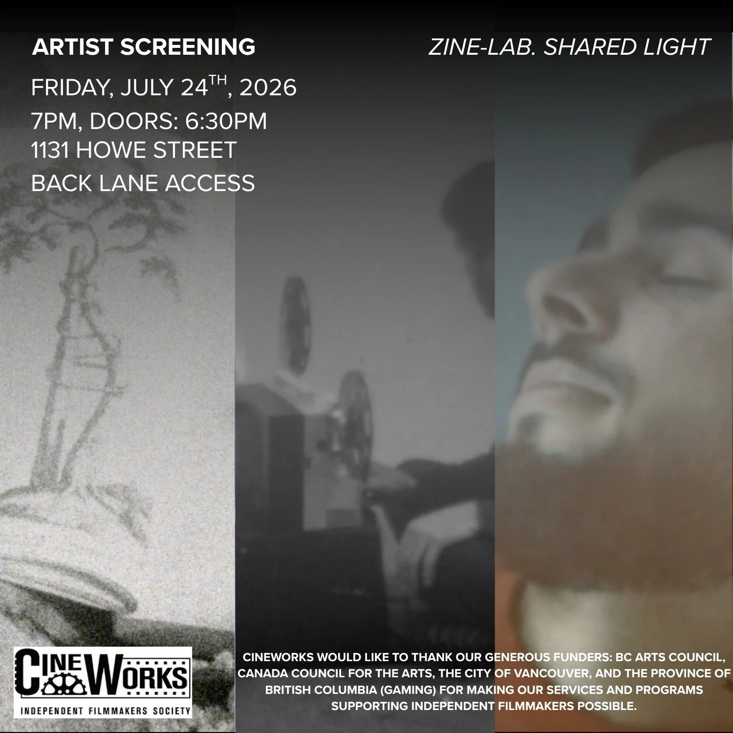 Cineworks, in collaboration with Zine-Lab, is proud to present 𝗭𝗶𝗻𝗲-𝗟𝗮𝗯: 𝗦𝗵𝗮𝗿𝗲𝗱 𝗟𝗶𝗴𝗵𝘁, a free program of three analogue shorts exploring collective creation, embodied experience, and alternative ways of living together across bodies