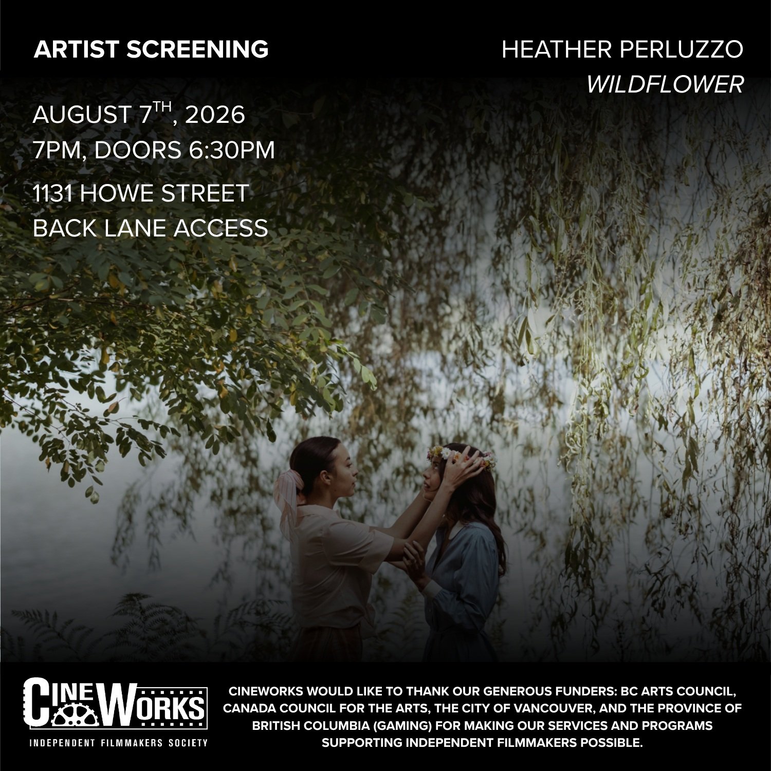 Cineworks is proud to present&nbsp;a free screening of 𝘞𝘪𝘭𝘥𝘧𝘭𝘰𝘸𝘦𝘳 (2021, 17:33 minutes), a short film by award-winning filmmaker Heather Perluzzo.&nbsp;

This female-centered sci-fi drama explores the complexities of love, identity, freedom