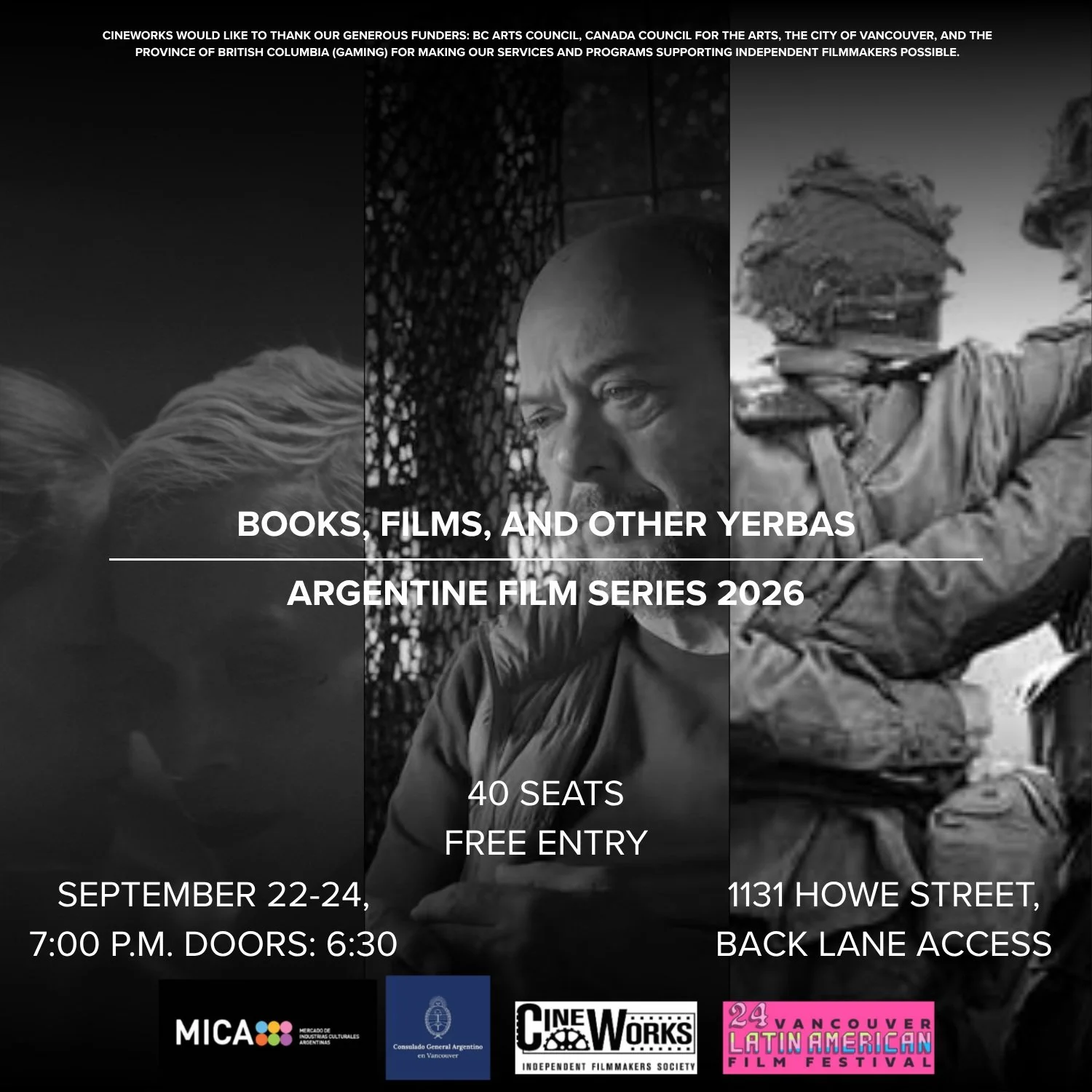 Cineworks is proud to present&nbsp;𝗟𝗶𝗯𝗿𝗼𝘀, 𝗖𝗶𝗻𝗲 𝘆 𝗢𝘁𝗿𝗮𝘀 𝗬𝗲𝗿𝗯𝗮𝘀 (𝗕𝗼𝗼𝗸𝘀, 𝗙𝗶𝗹𝗺𝘀, 𝗮𝗻𝗱 𝗢𝘁𝗵𝗲𝗿 𝗬𝗲𝗿𝗯𝗮𝘀), a three-day celebration of Argentine cinema bringing together three distinctive films and the filmmakers be