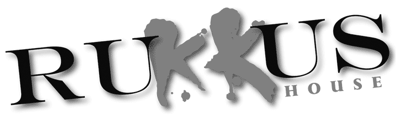 Logo with the word 'RUKKUS' in large letters and a smaller 'HOUSE' underneath, featuring a silhouette of a dog in the background.