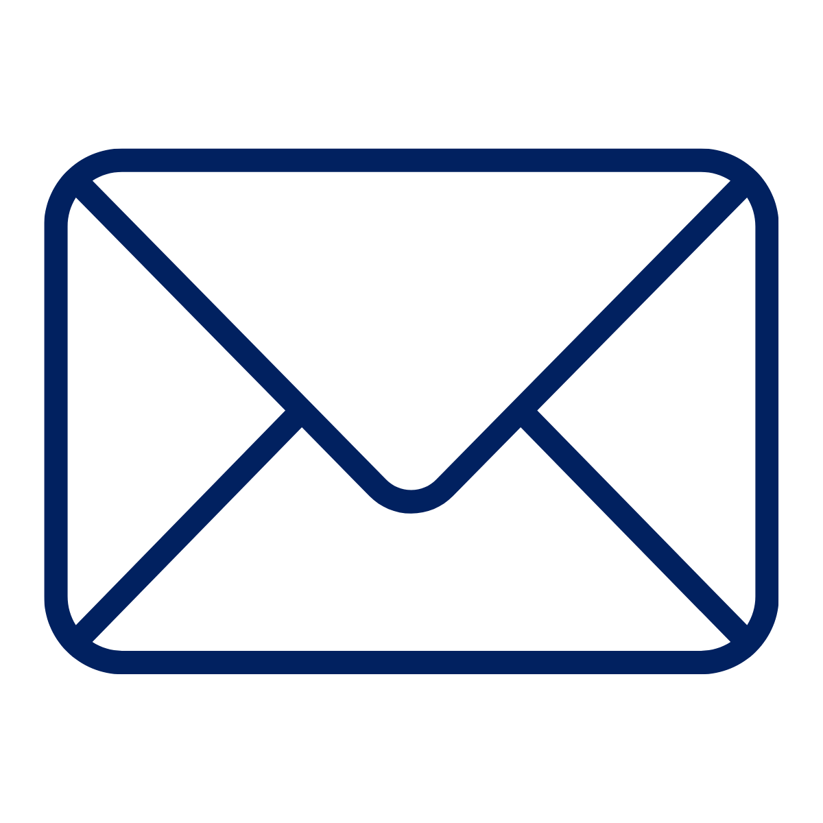 Outline of an envelope or letter icon in blue on a black background.