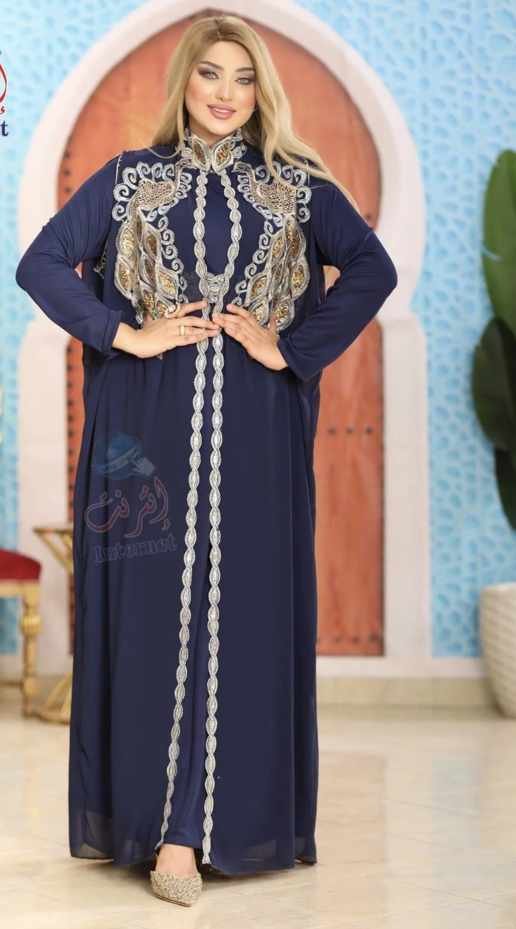 Luxurious Embroidered Navy Kaftan