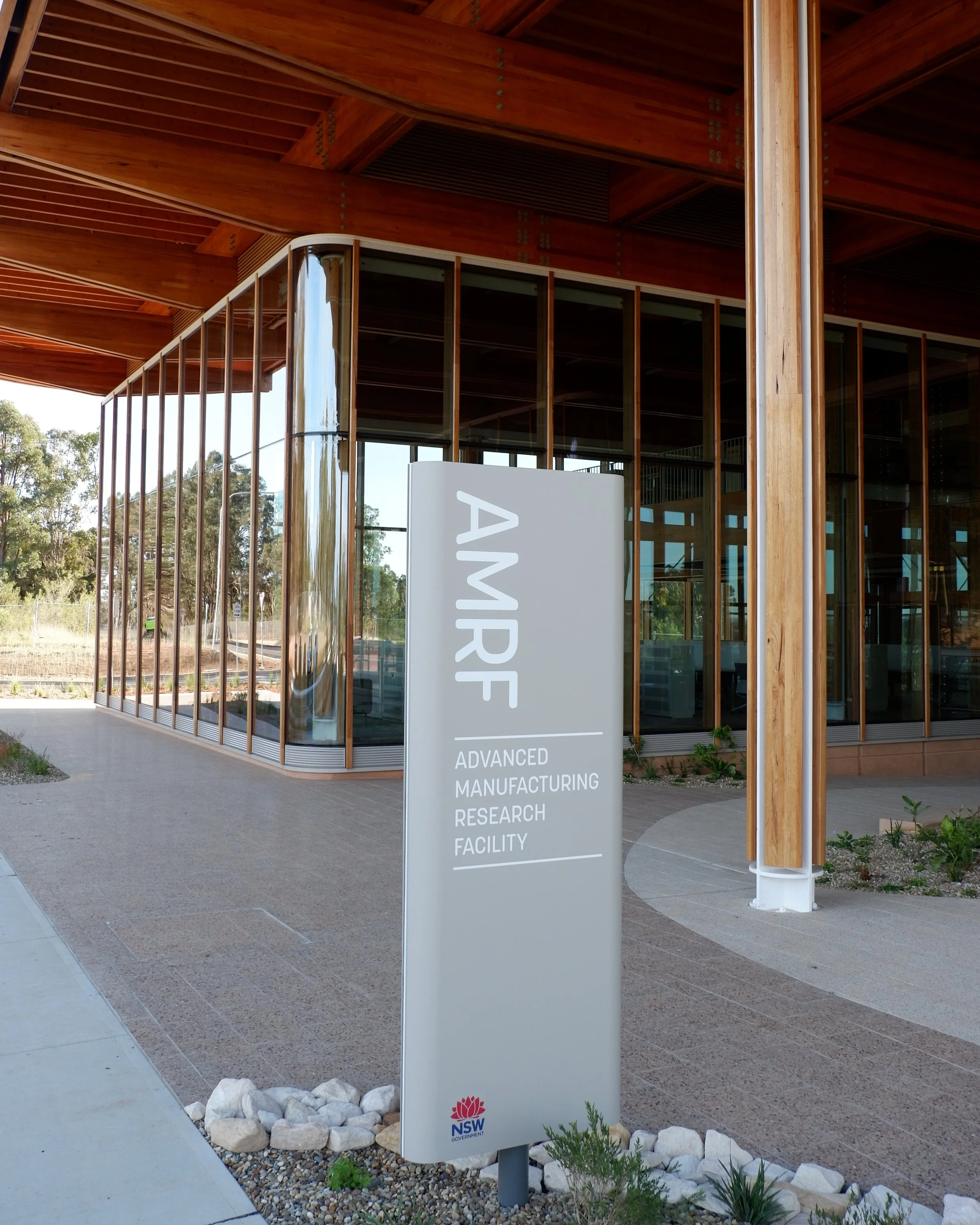 Full design and construct signage package at AMRF First Building, Bradfield City Centre, delivered for Taylor Construction