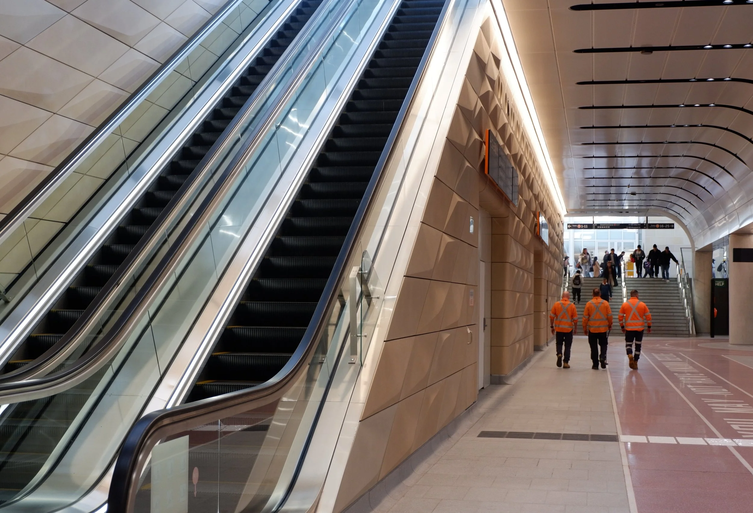 Architectural metalwork and cladding, elevation at Sydney Metro station, escalator facade