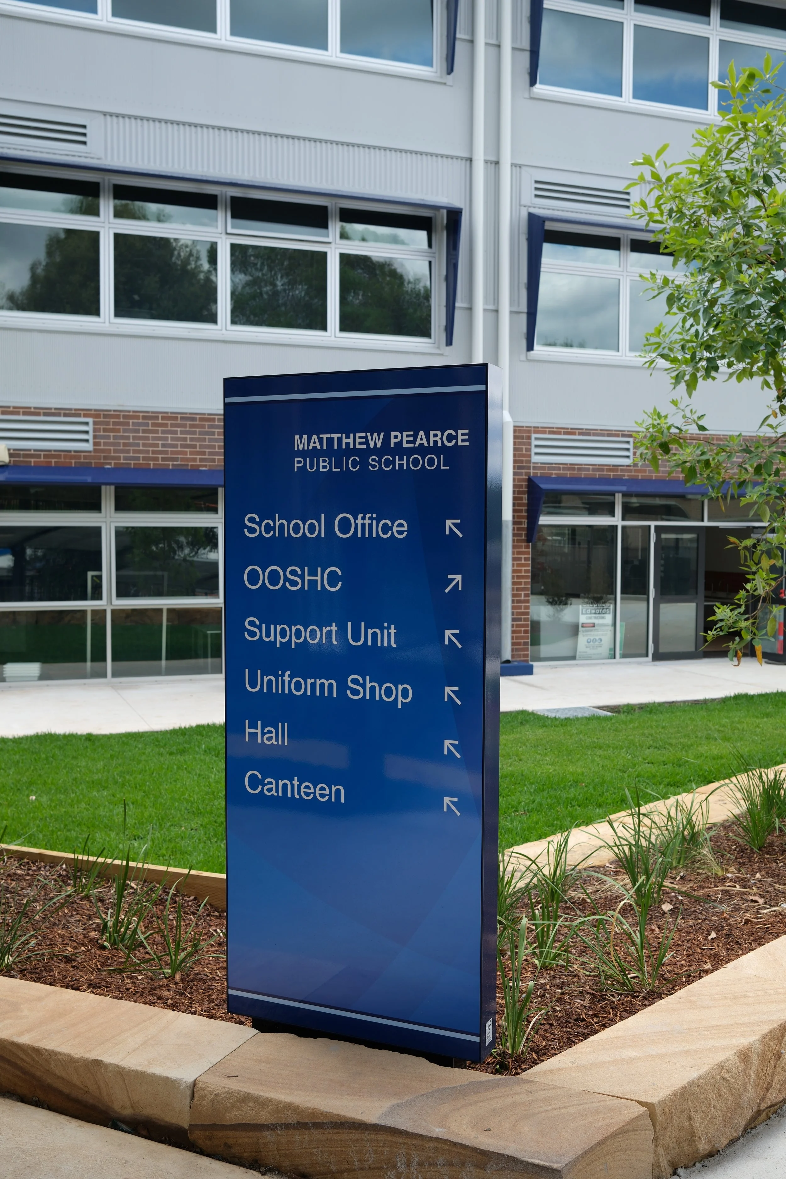 Wayfinding and statutory signage at Matthew Pearce Public School, North West Sydney, for Stephen Edwards Constructions