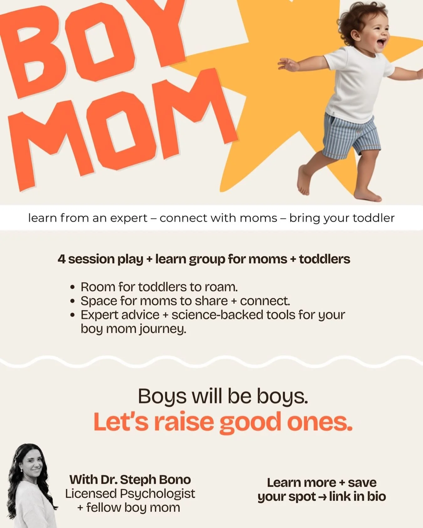 Calling all toddler boy moms! 🧡

Raising a boy is full of joy, chaos, and a lot of questions &mdash; like how do I raise one who is actually kind, emotionally intelligent, and able to handle big feelings?

That&rsquo;s why I created ✨Boy Mom✨A space