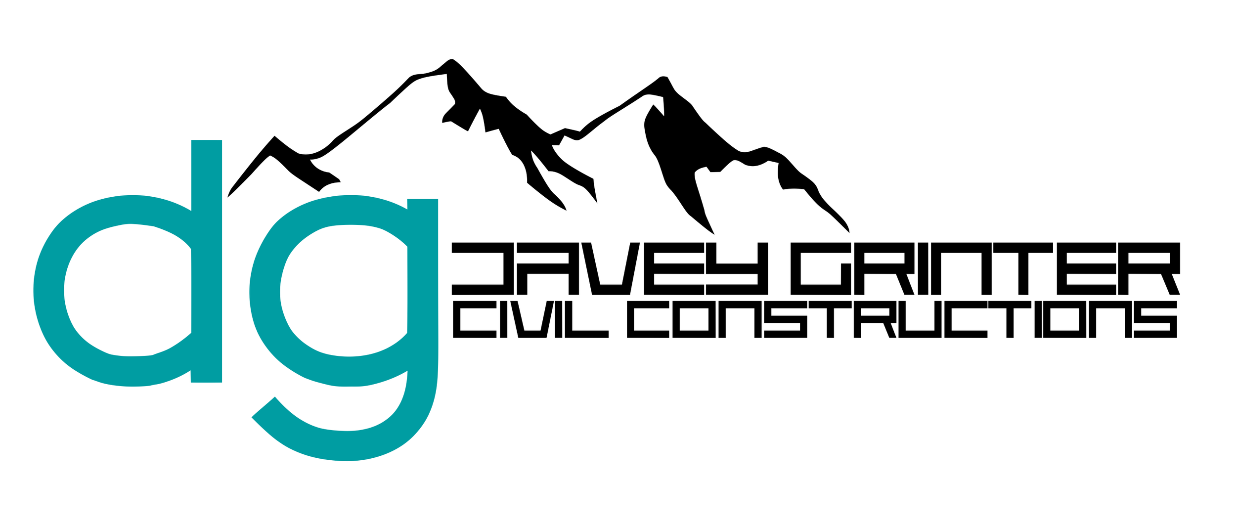 Logo for Dave Gritter Civil Constructions with stylized black mountains and teal initials 'dg'.