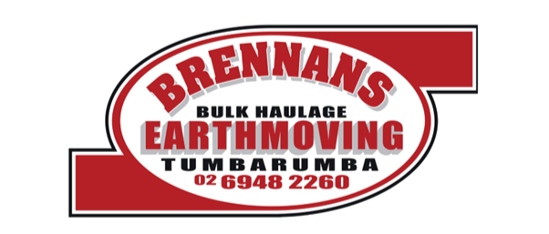 Brennans Earthmoving logo with red and black text in an oval shape.