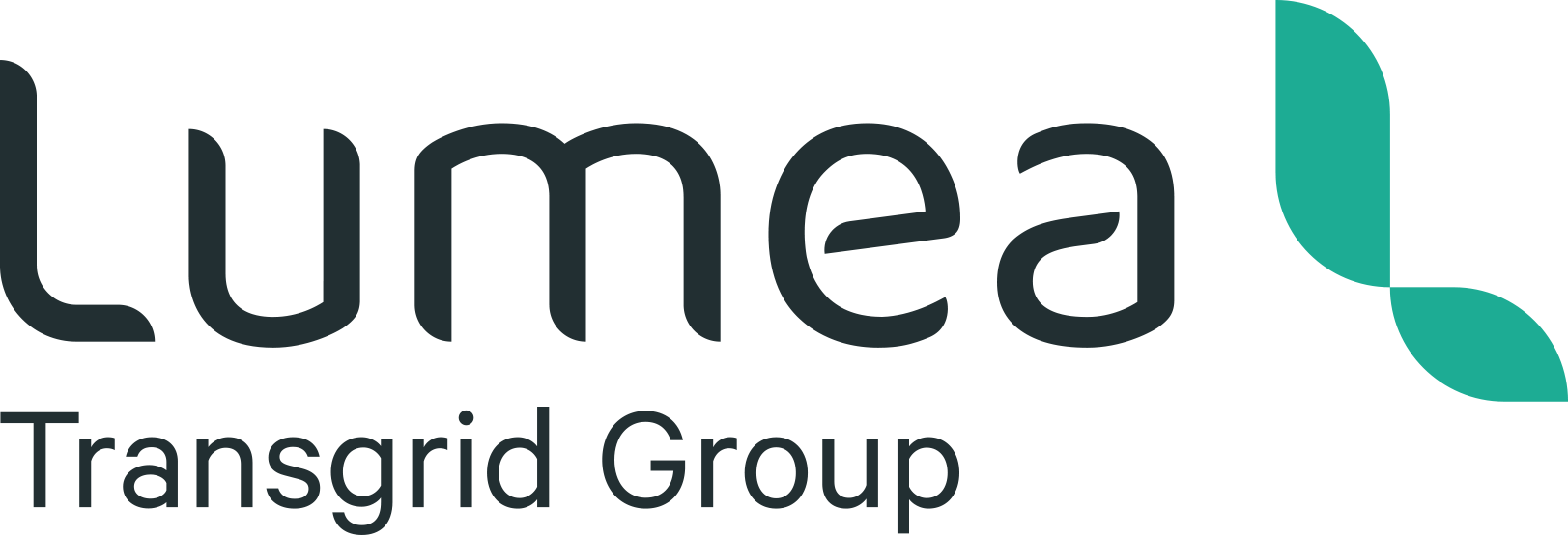 Transgrid Group logo with the word 'LUMEA' in large black letters and a teal abstract shape on the right.