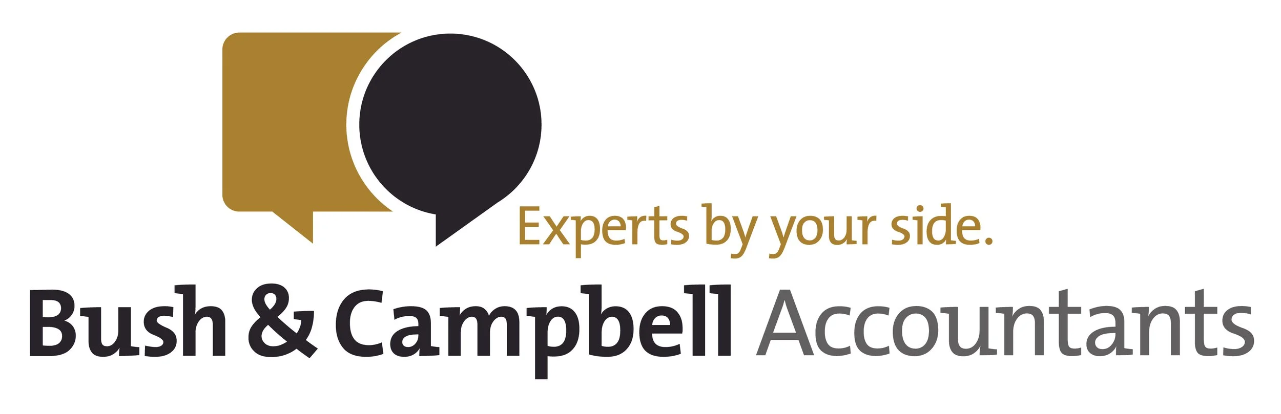 Logo for Bush & Campbell Accountants with speech bubbles and the tagline 'Experts by your side.'