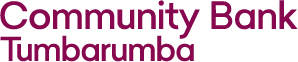 Logo of Community Bank Tumbarumba with dark purple text on a white background