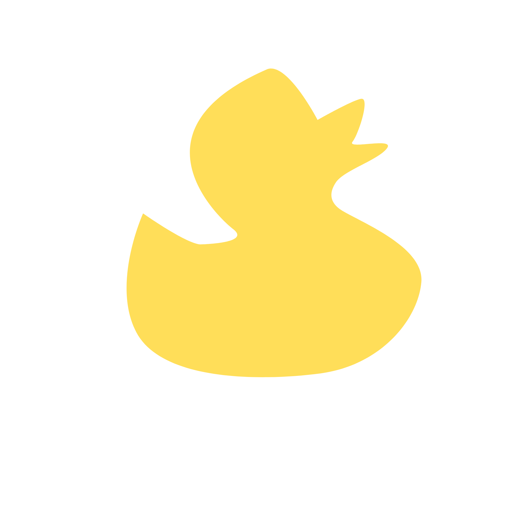 Yellow cartoon duck with black outline and a brown beak.