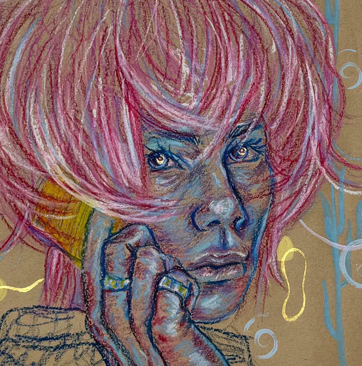 E detail, 2022
Acrylic & oil pastel on toned paper
25 x 48 inches