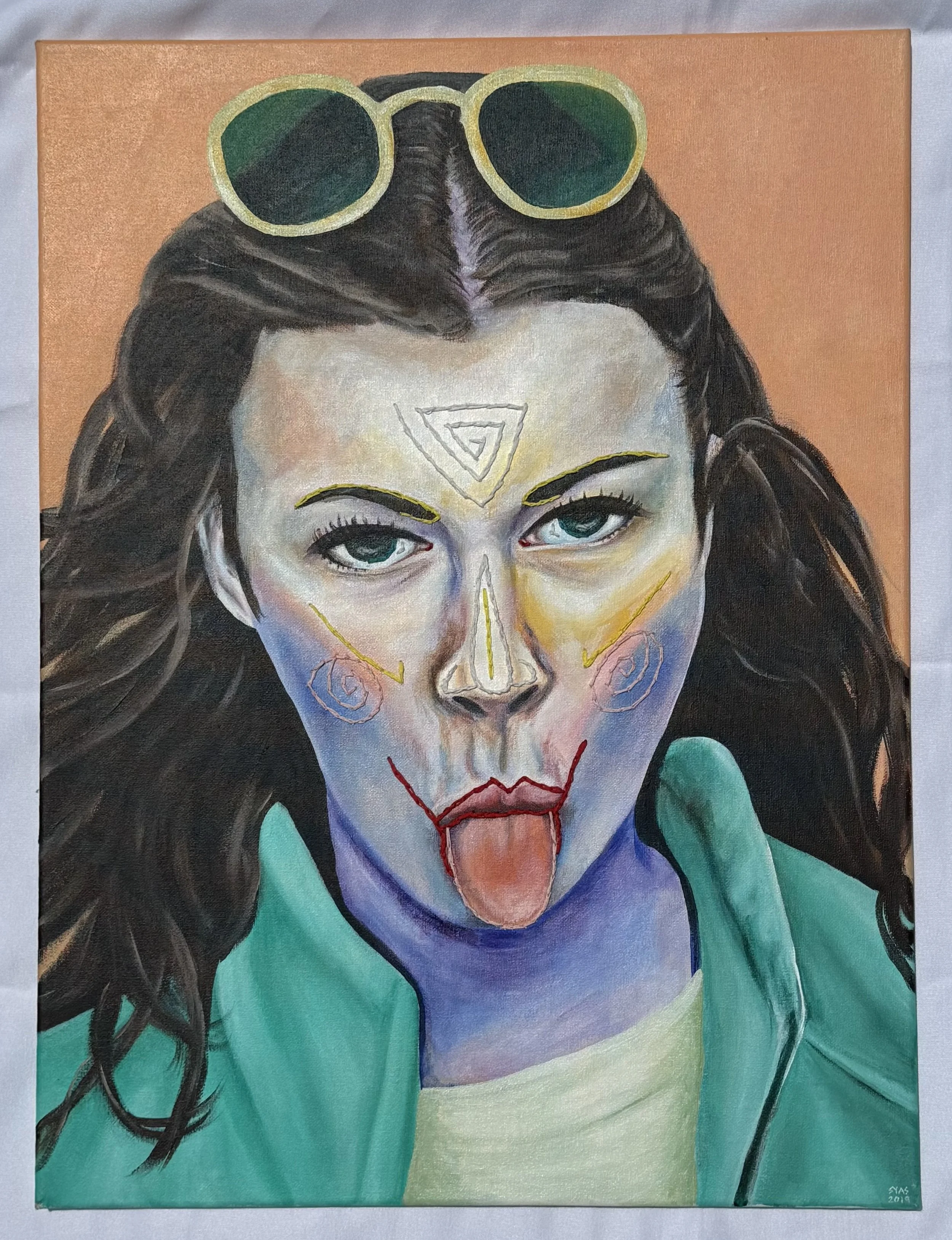 Joke, 2019
Acrylic & embroidery on canvas
18 x 24 inches