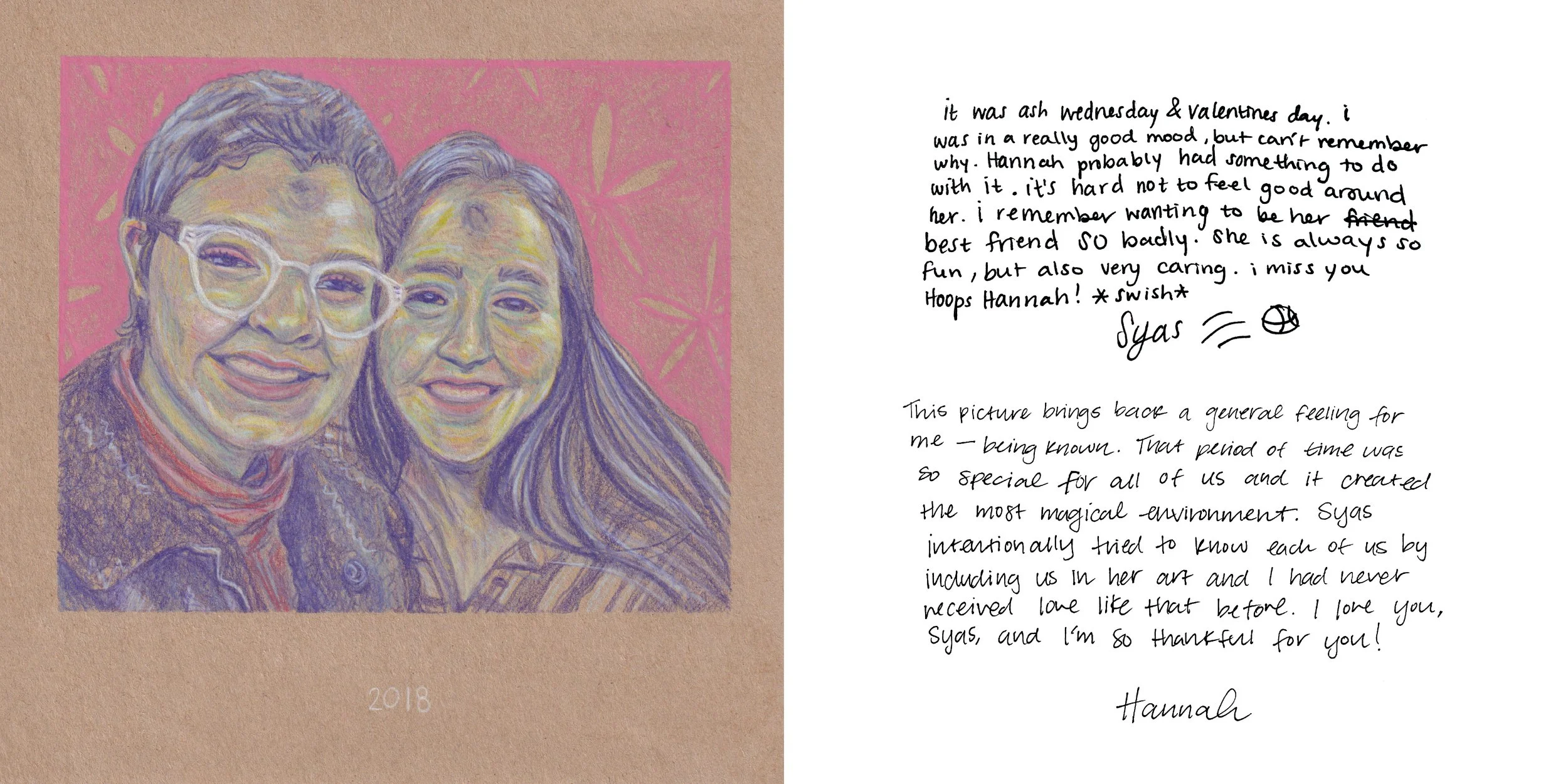 Syas & Hannah, 2020.
Color pencil on paper
8 x 8 inches