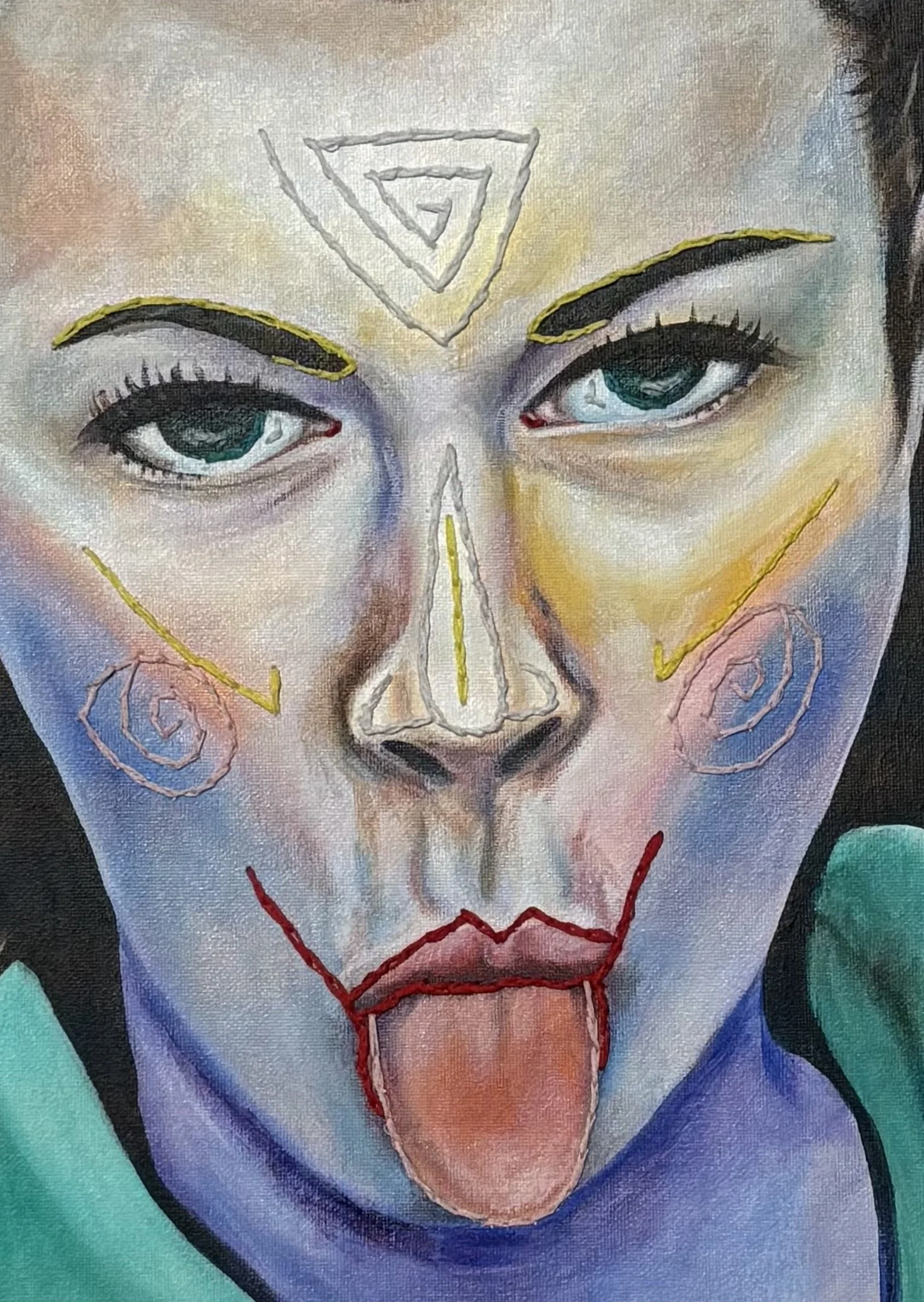Joke detail, 2019
Acrylic & embroidery on canvas
18 x 24 inches
