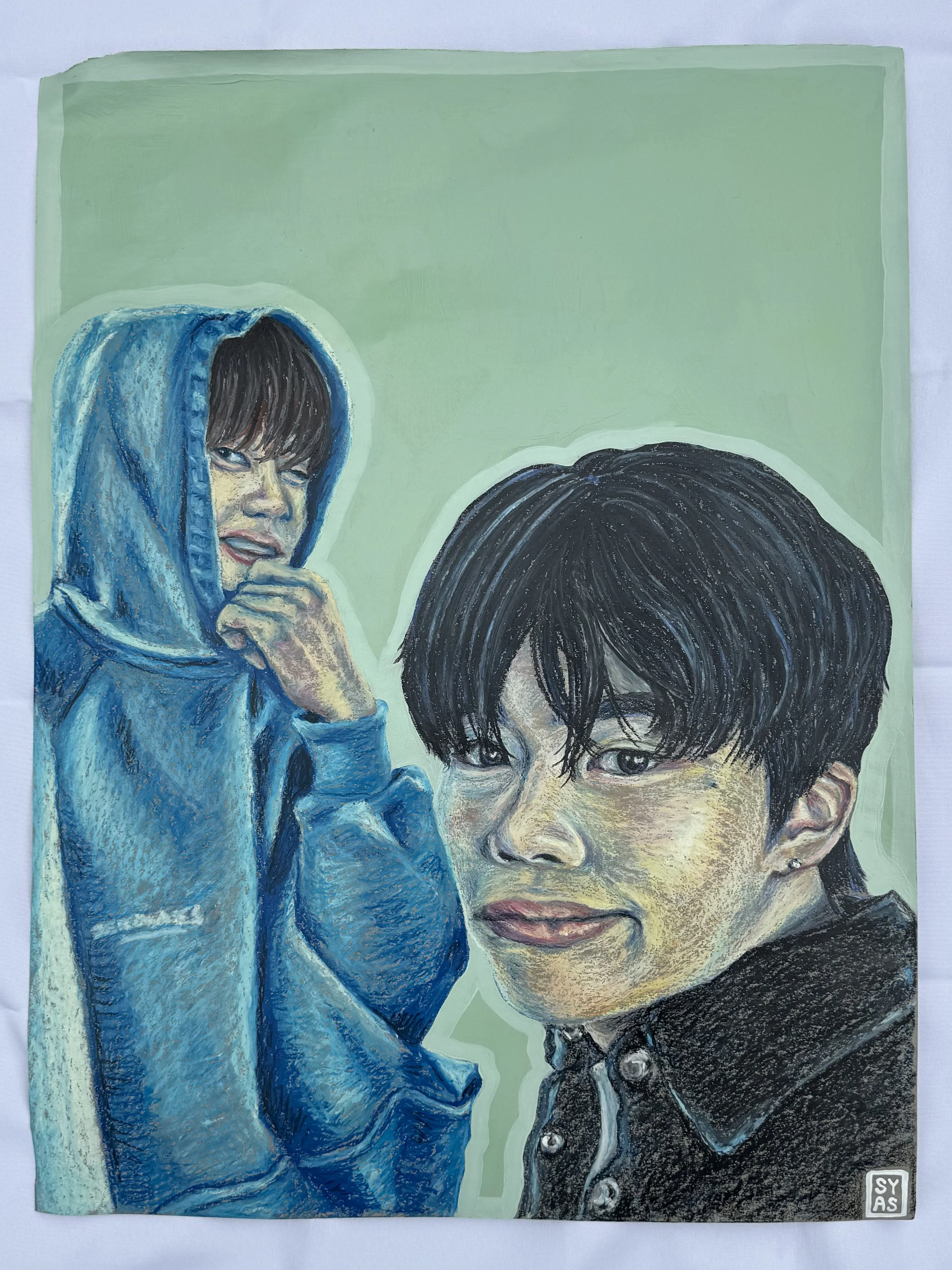 G and G, 2025-2026
Acrylic and oil pastel on toned paper
18 x 24 inches