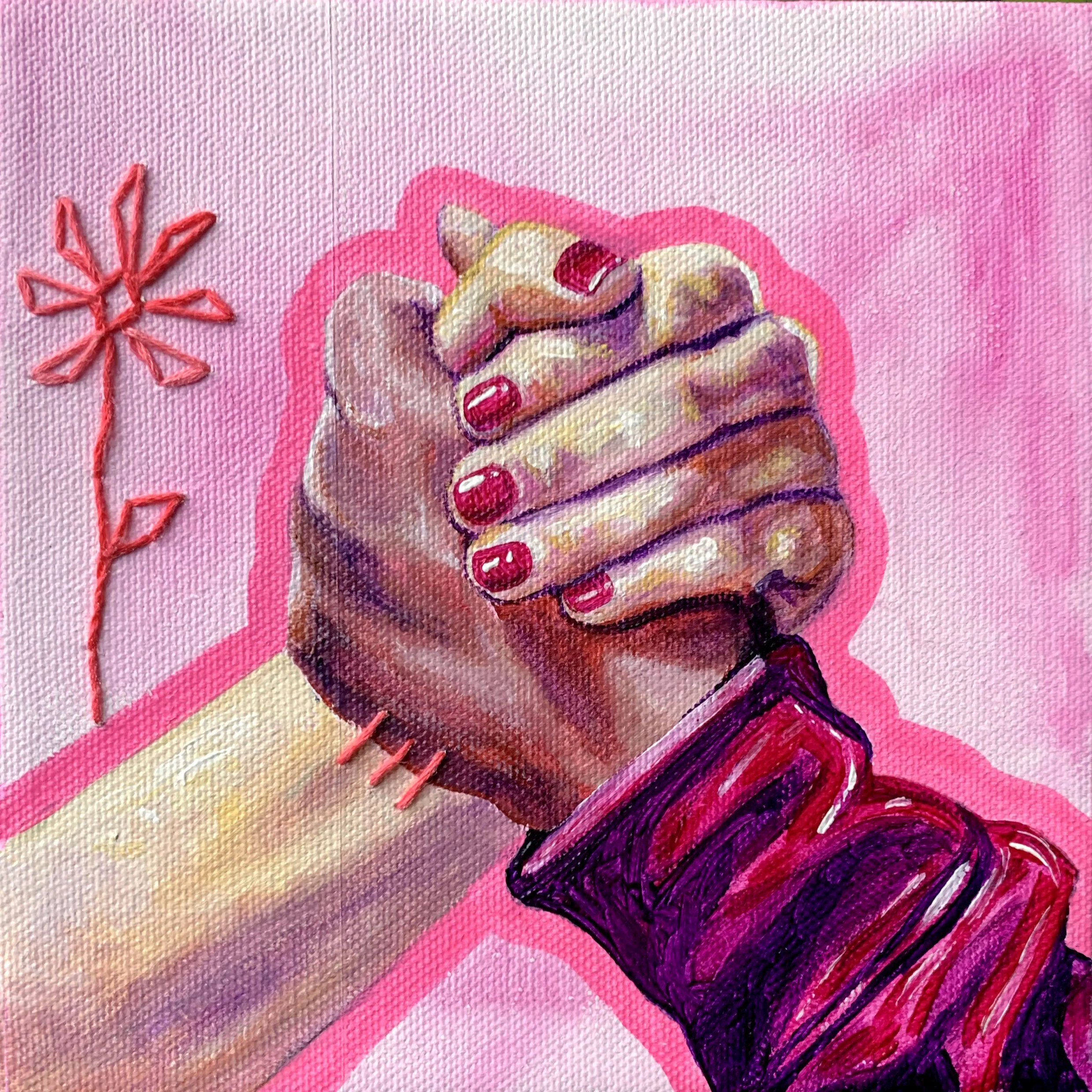 Hand in Hand, 2020
Acrylic and embroidery on canvas
6 x 6 inches