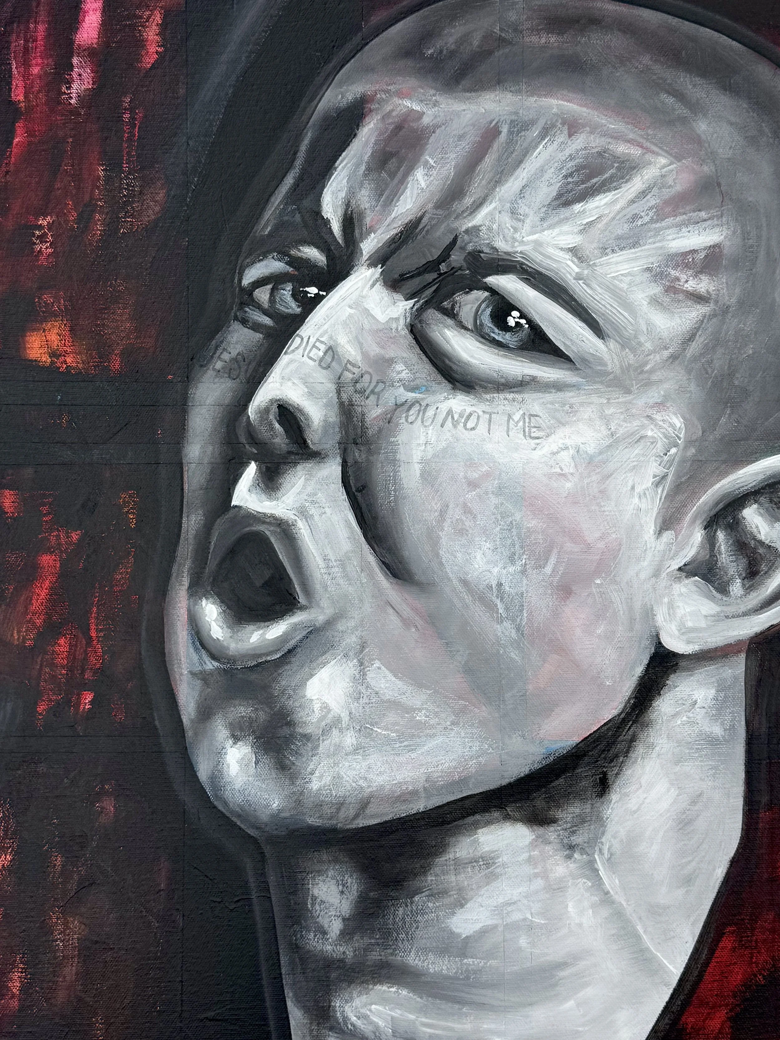 Jesus Died For You Not Me detail, 2019
Acrylic on canvas
24 x 36 inches