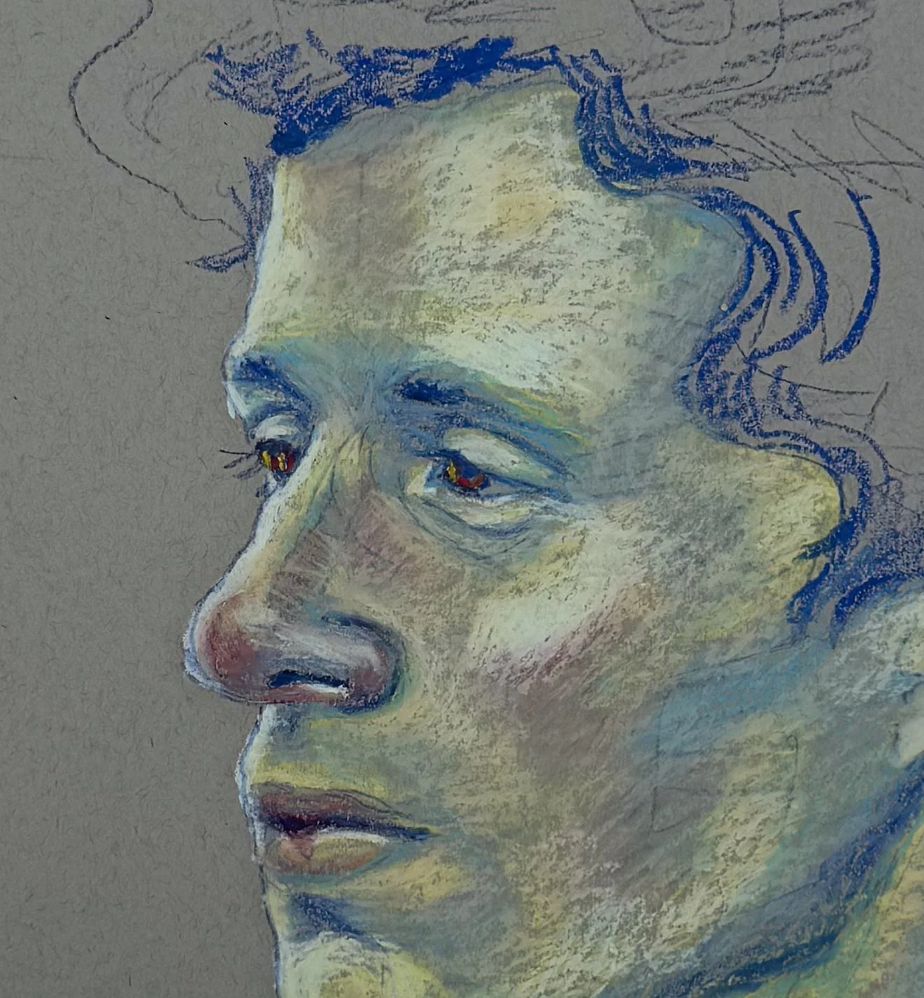 Unfinished Couple Portrait detail, 2025
Oil pastel on toned paper
18 x 24 inches