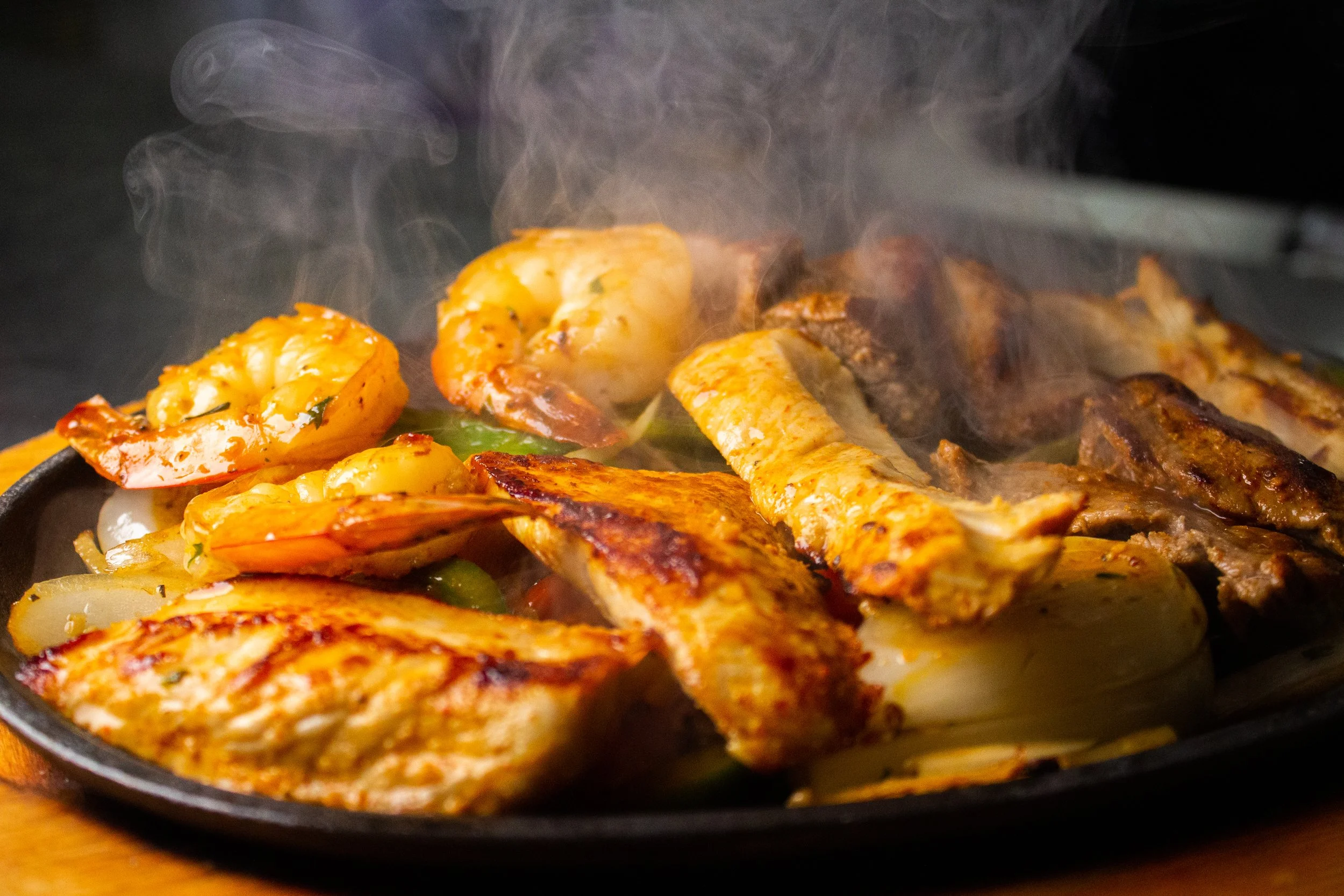 fajitas steaming hot