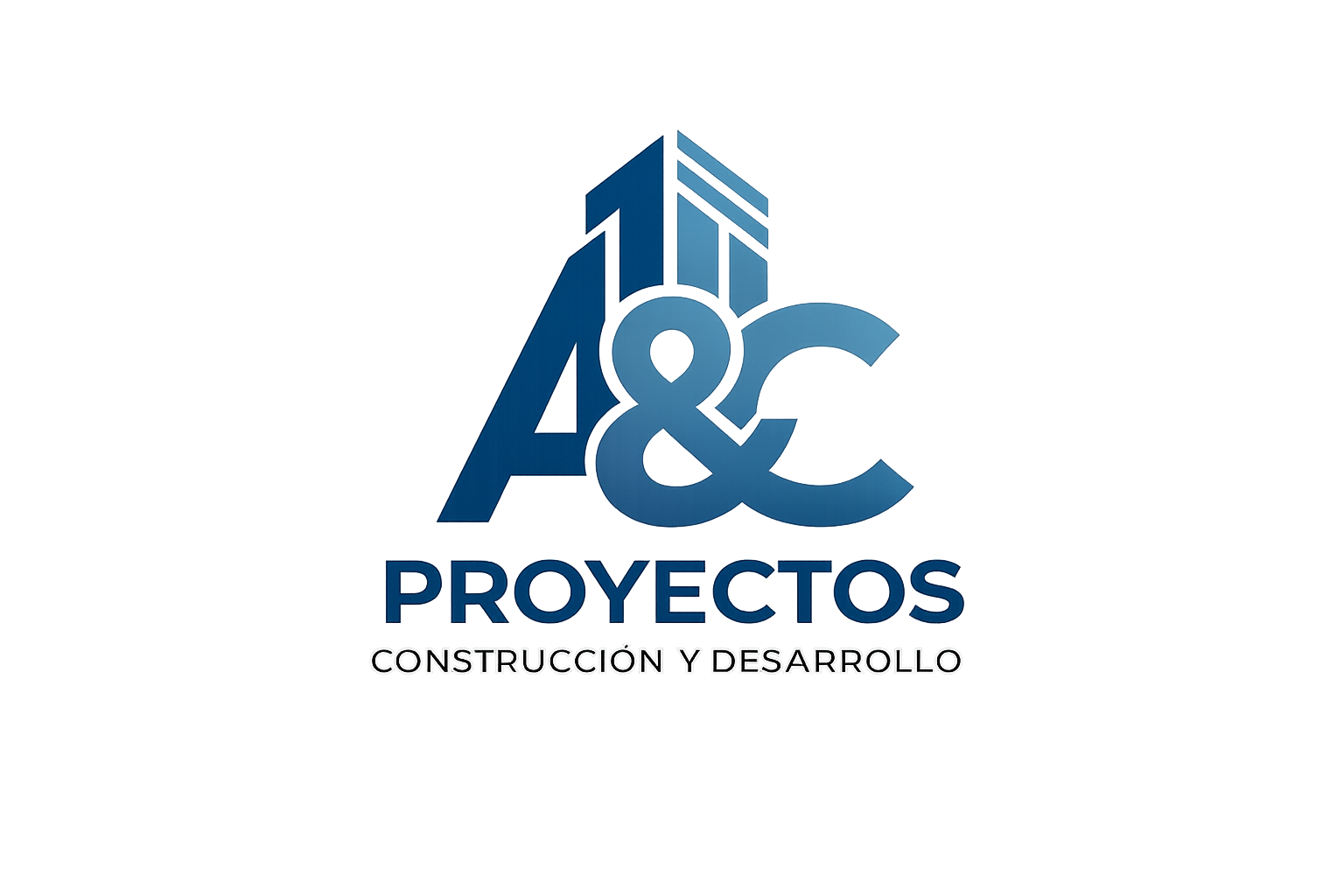 Logo azul con letras grandes que dice 'A&C PROYECTOS' y debajo en letras más pequeñas 'CONSTRUCCIÓN Y DESARROLLO', con un fondo oscuro y efectos de líneas y luces en tonos morados y rosados.