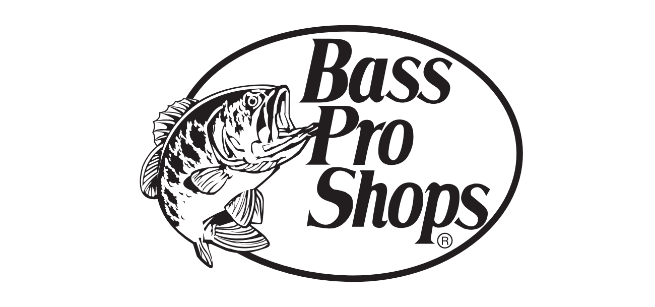 Logo of Bass Pro Shops featuring a fish and the company name