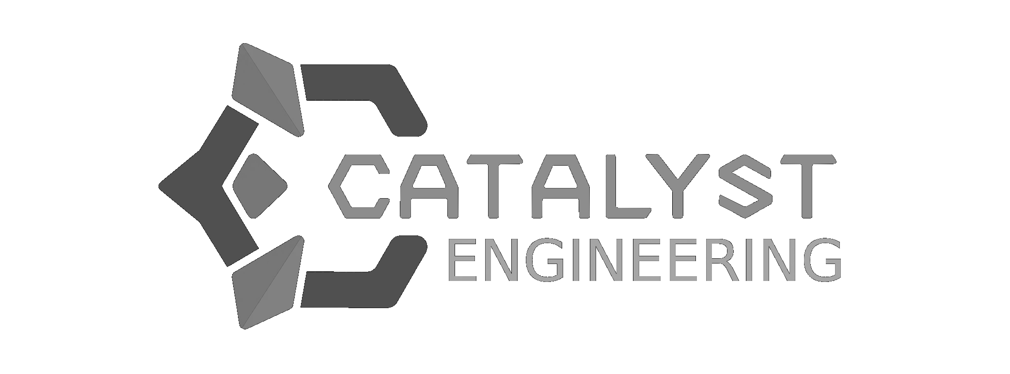 A logo for Catalyst Engineering featuring a stylized mechanical gear and the company name in gray on a black background.