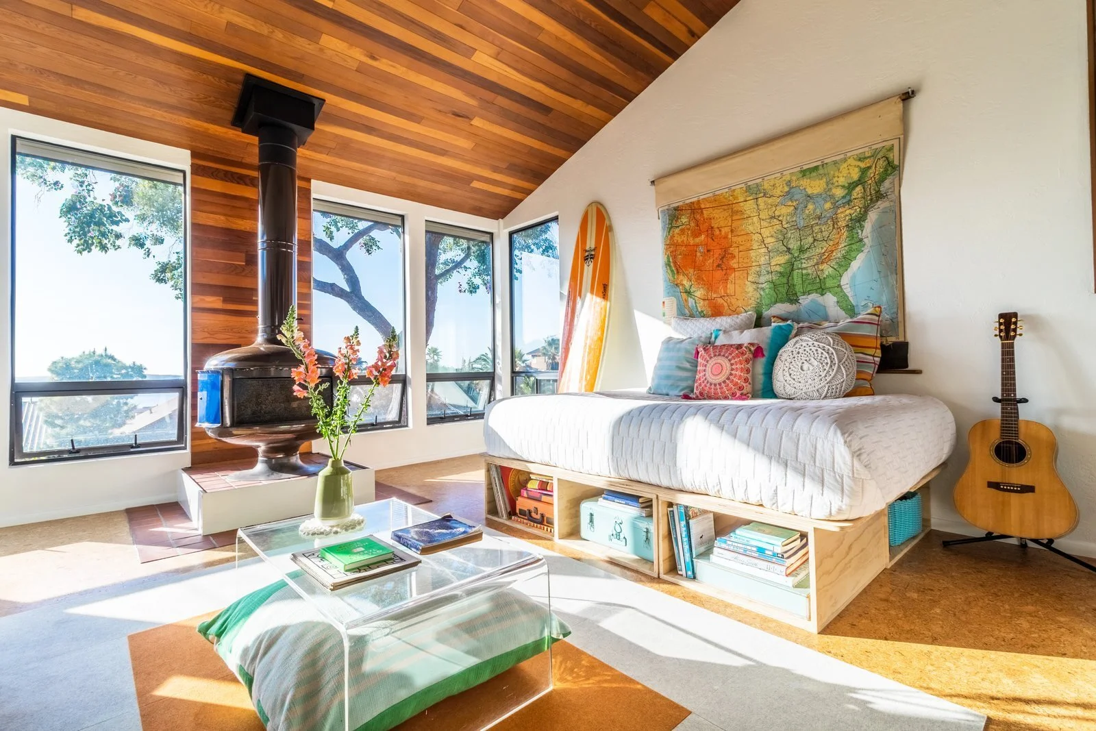 bright interior shot of colorful and cleanly designed living space