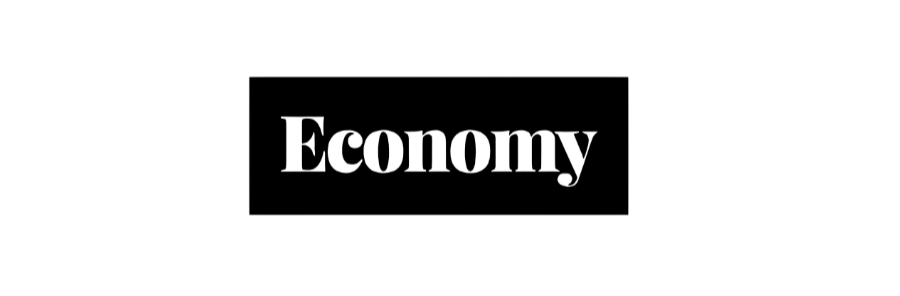 Black rectangle with the word 'Economy' in bold white font.