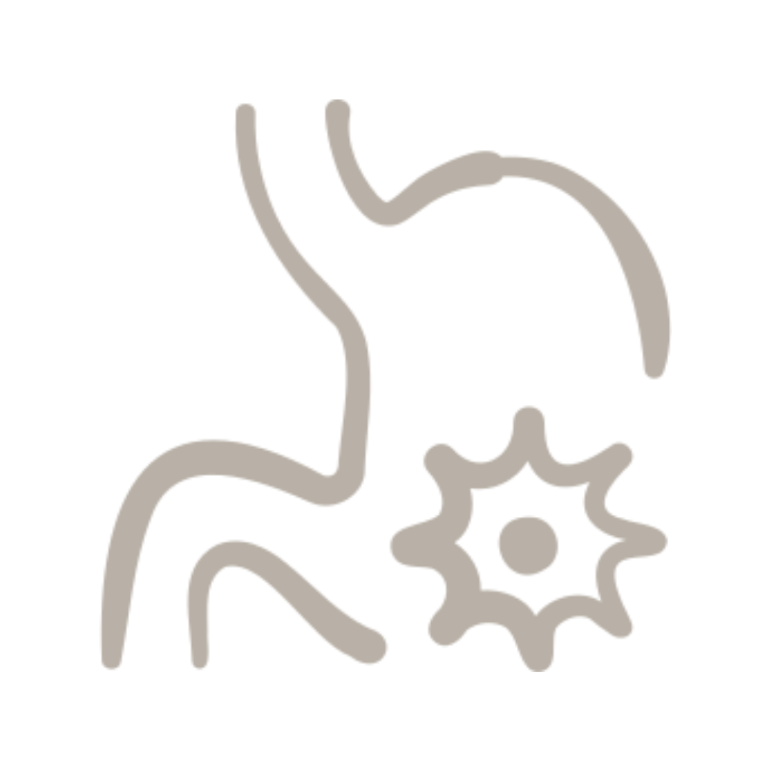 Line drawing of a human head profile with a gear near the mouth and nose, representing breath or respiratory function.