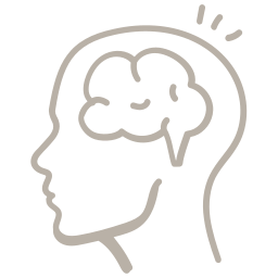 Line drawing of a human head in profile with a brain inside