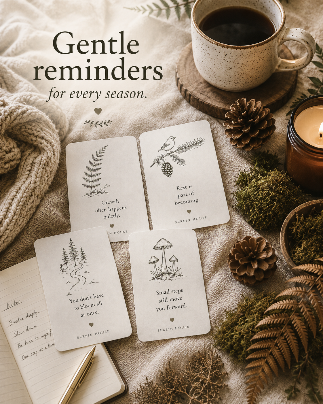 Forest Whispers - Gentle Reminders woodland flatlay.png
