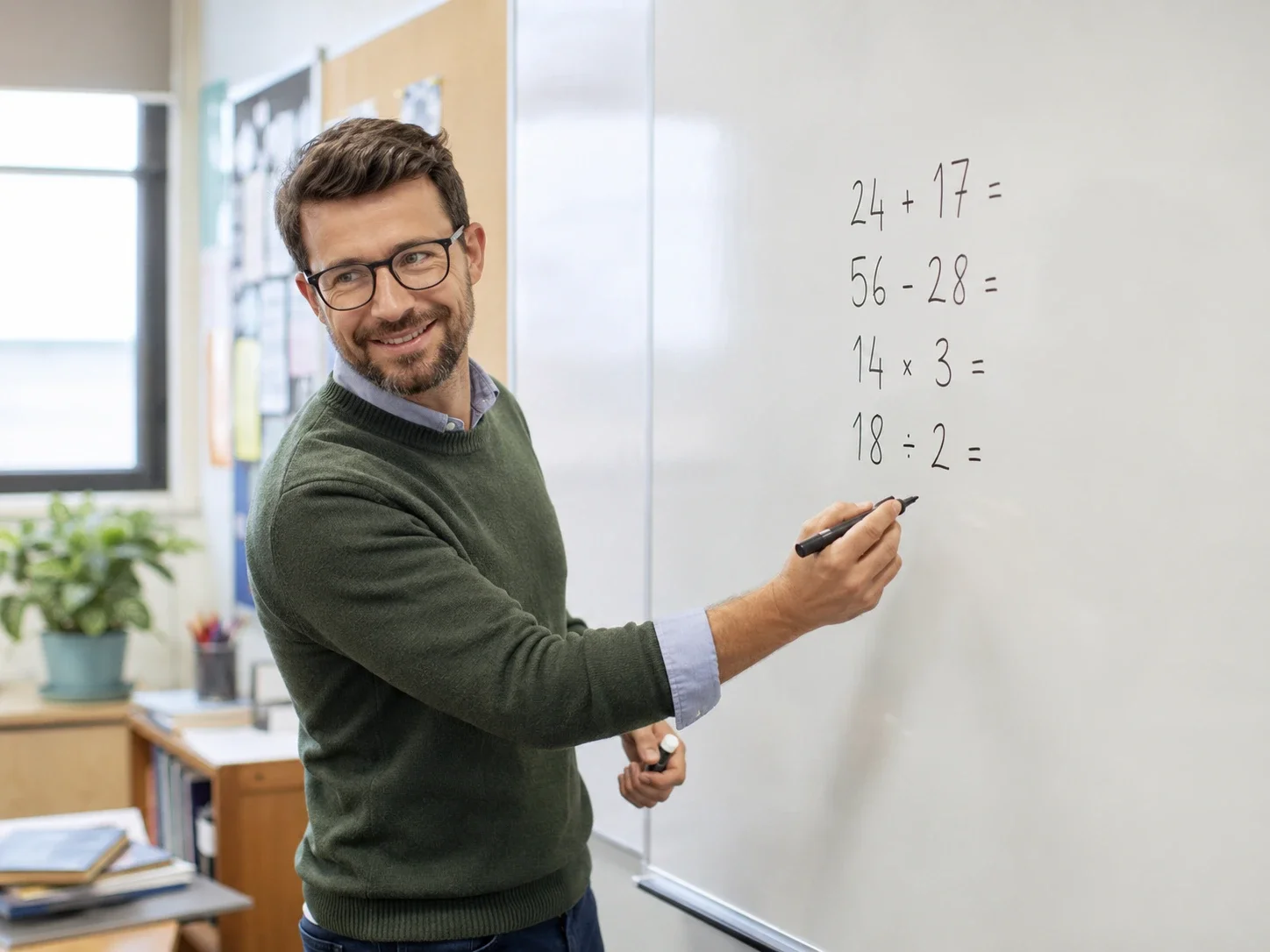 teacher doing calculations on whiteboard
