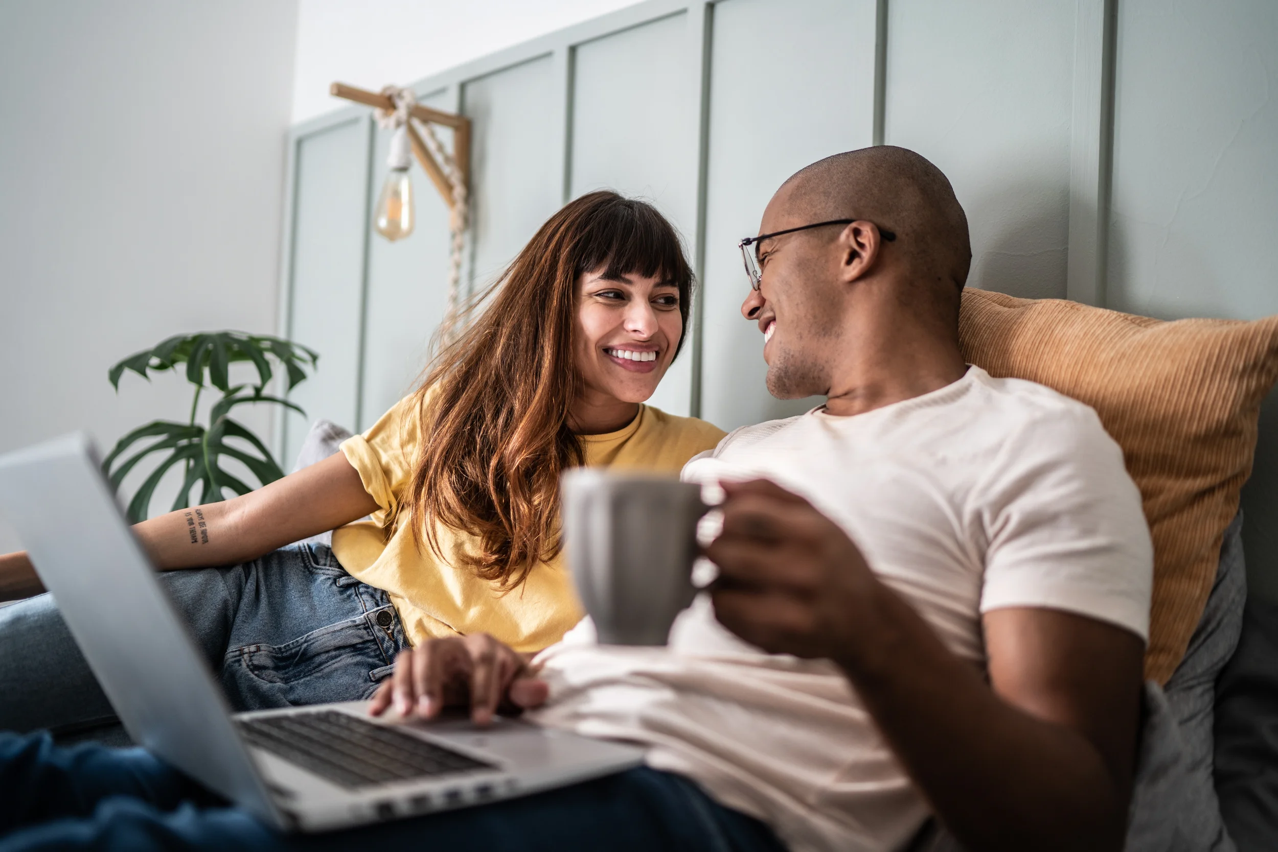 young couple setting up their finances