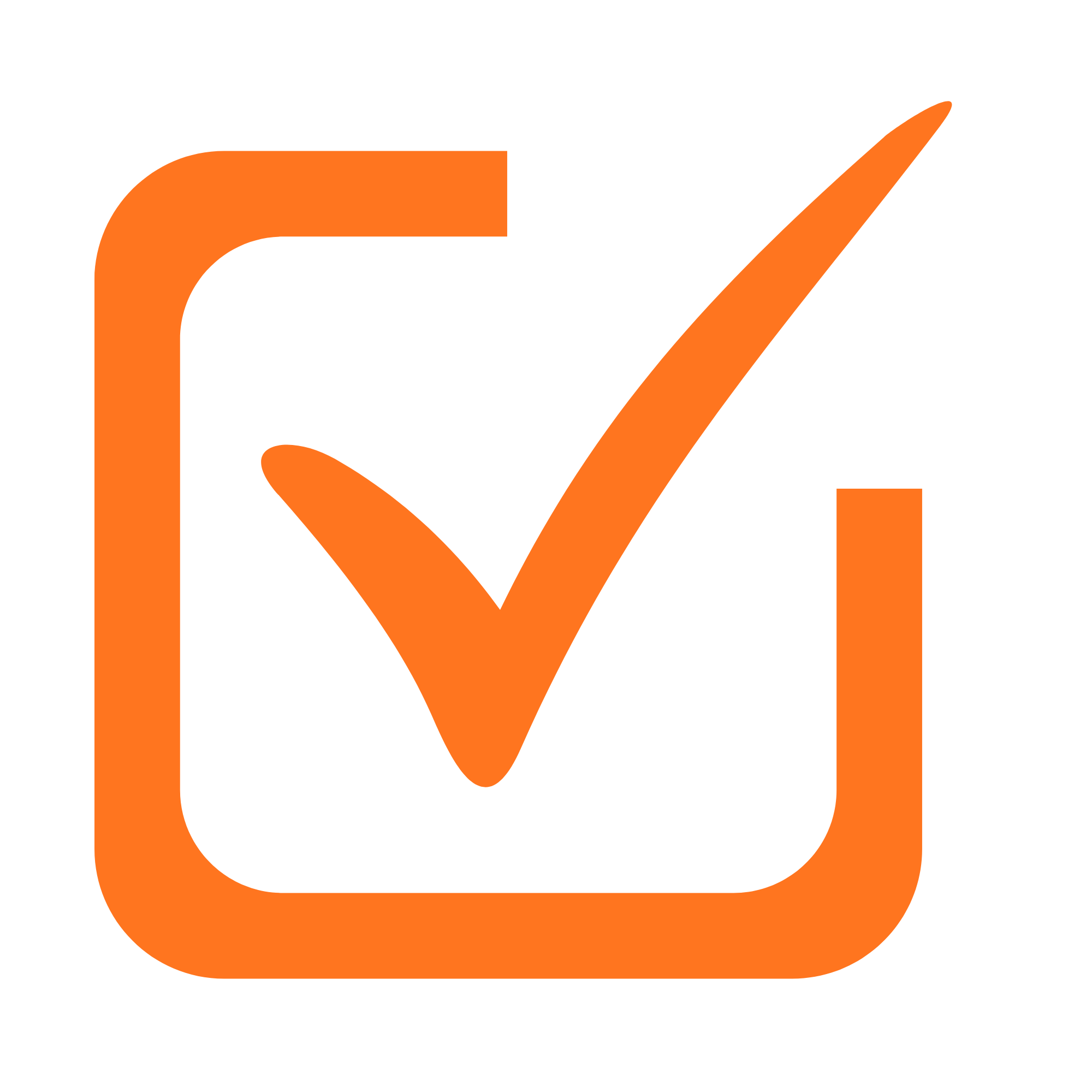 The logo of FIV, showing a stylized orange square with rounded edges and a black and orange check mark inside.