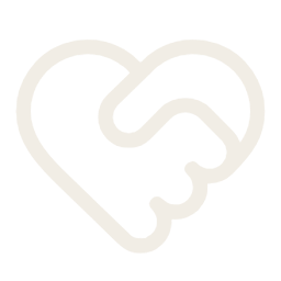 Outline of a heart shape with a handshake inside, symbolizing care or partnership